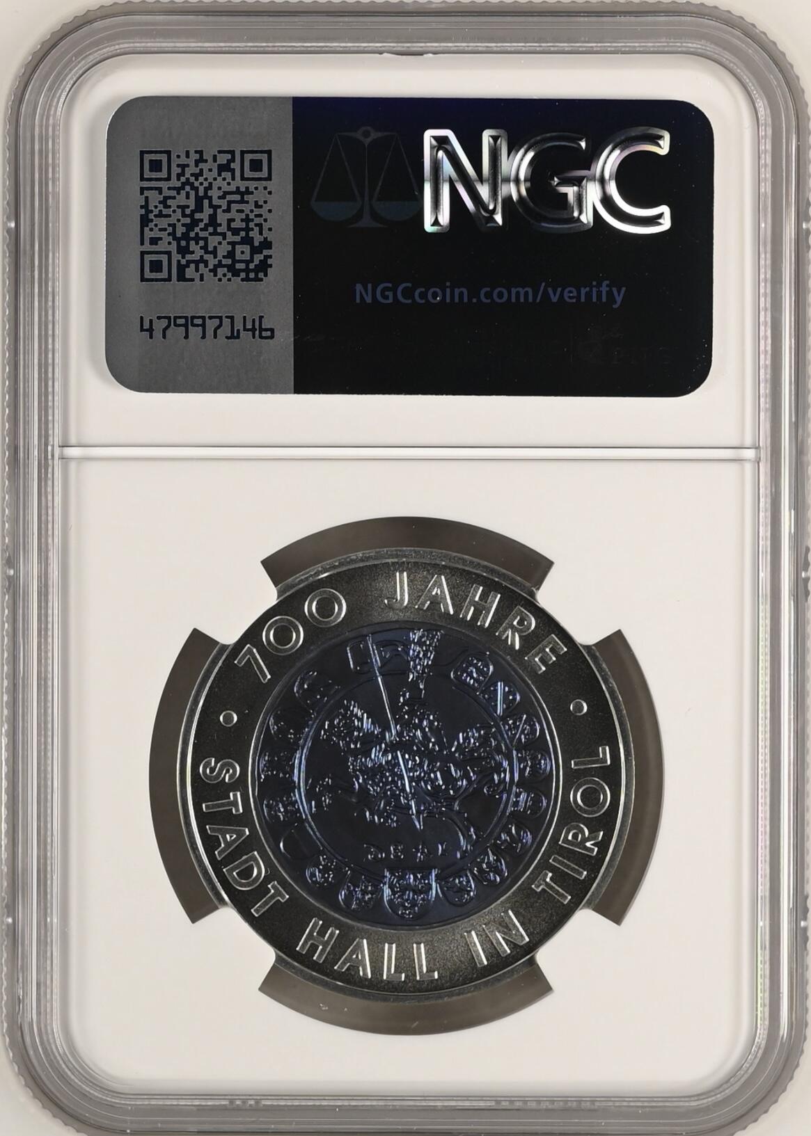 S&S Numismatic世界钱币-拍卖 第114期  奥地利2003年 蒂罗尔市政厅700周年 25欧元银+铌双色纪念币盒证齐全，NGC MS70冠军分