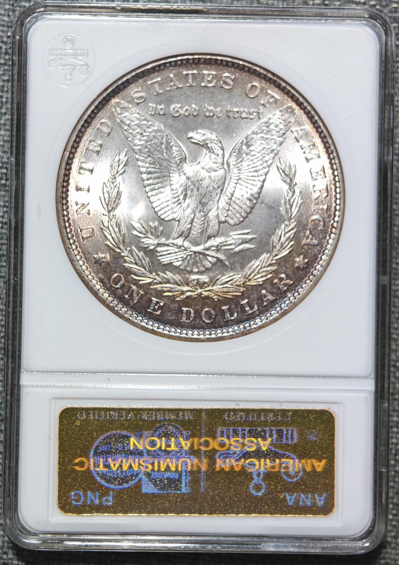 “银华永恒·摩根之光”  甄臻铺-摩根专场（第6期） ANACS-MS64 1888年摩根，国内罕见早期ANACS小白盒，麦稀奇首见4位数编码盒子！上世纪90年代左右的盒子，盒子本身就是收藏品！老盒子配顶级环彩包浆，可遇不可求！