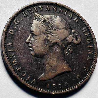 文馨钱币收藏第 226 场，英系铜币，国外回流古钱币 - 少见极美品 1870 年英属泽西维多利亚女王单辫子版 1/12 先令古铜币