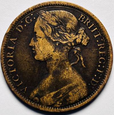 文馨钱币收藏第 226 场，英系铜币，国外回流古钱币 - 极美品 1873 年英国维多利亚双辫子版 1 便士古铜币
