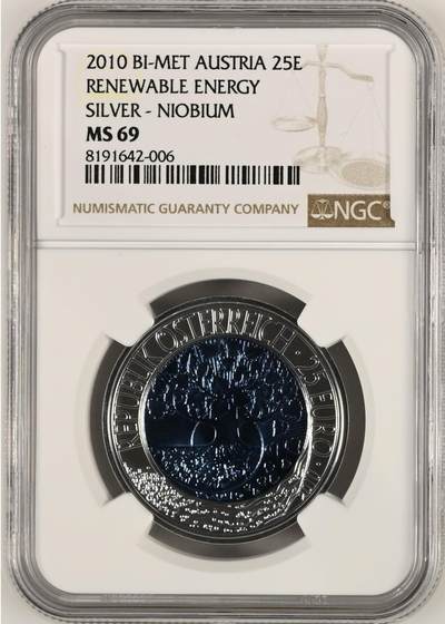 S&S Numismatic世界钱币-拍卖 第114期  - 奥地利2010年 再生能源 25欧元银+铌双色纪念币盒证齐全 NGC MS69