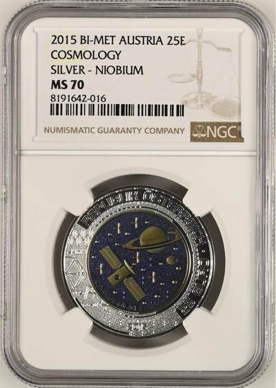 S&S Numismatic世界钱币-拍卖 第114期  - 奥地利2015年 宇宙伦 25欧元双色银+铌双色纪念币 NGC MS70  盒证齐全