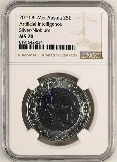 S&S Numismatic世界钱币-拍卖 第114期  - 获奖币*奥地利2019年 人工智能 25欧元银+铌双色纪念币盒证齐全 NGC MS70冠军分