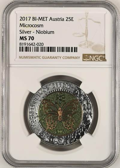 S&S Numismatic世界钱币-拍卖 第114期  - 奥地利2017年 微观世界 25欧元双色银+铌双色纪念币 NGC MS70  盒证齐全