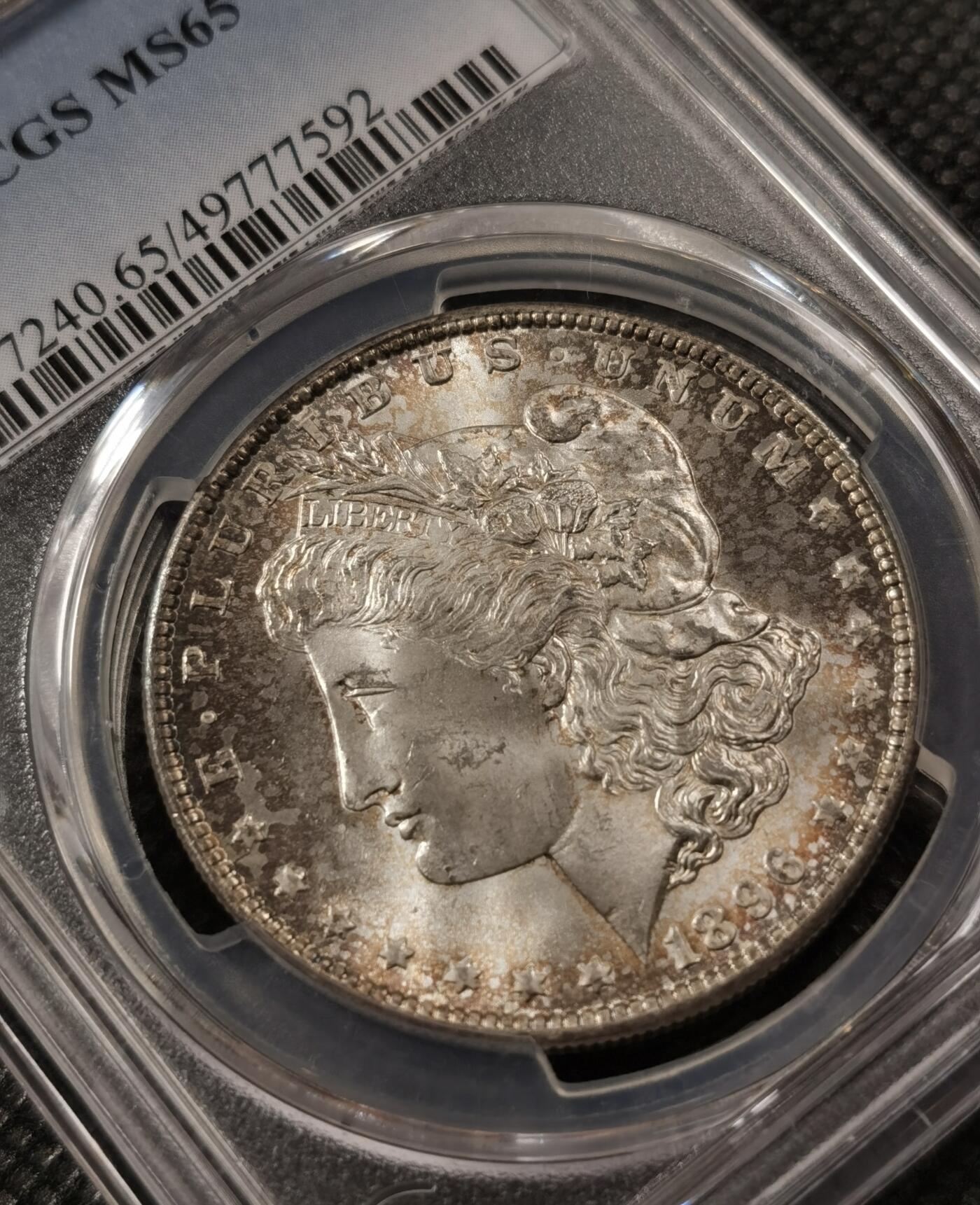“银华永恒·摩根之光”  甄臻铺-摩根专场（第6期） PCGS-MS65 1896年摩根，绝美幻彩包浆