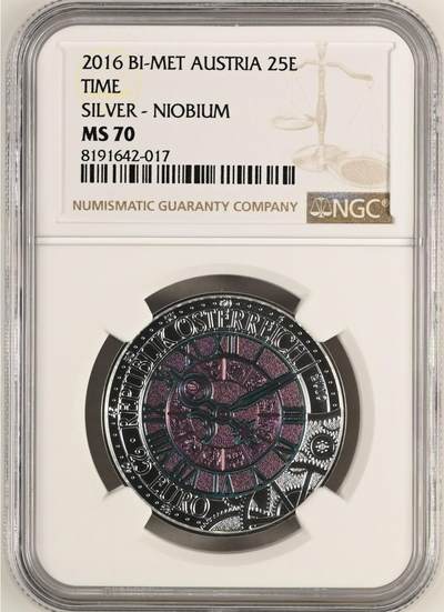 S&S Numismatic世界钱币-拍卖 第114期  - 获奖币*奥地利2016年 时间 25欧元银+铌双色纪念币盒证齐全，NGC MS70冠军分