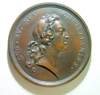 法国1744年 路易十五高浮雕精制超大铜章 75MM 68克 - 法国1744年 路易十五高浮雕精制超大铜章 75MM 68克