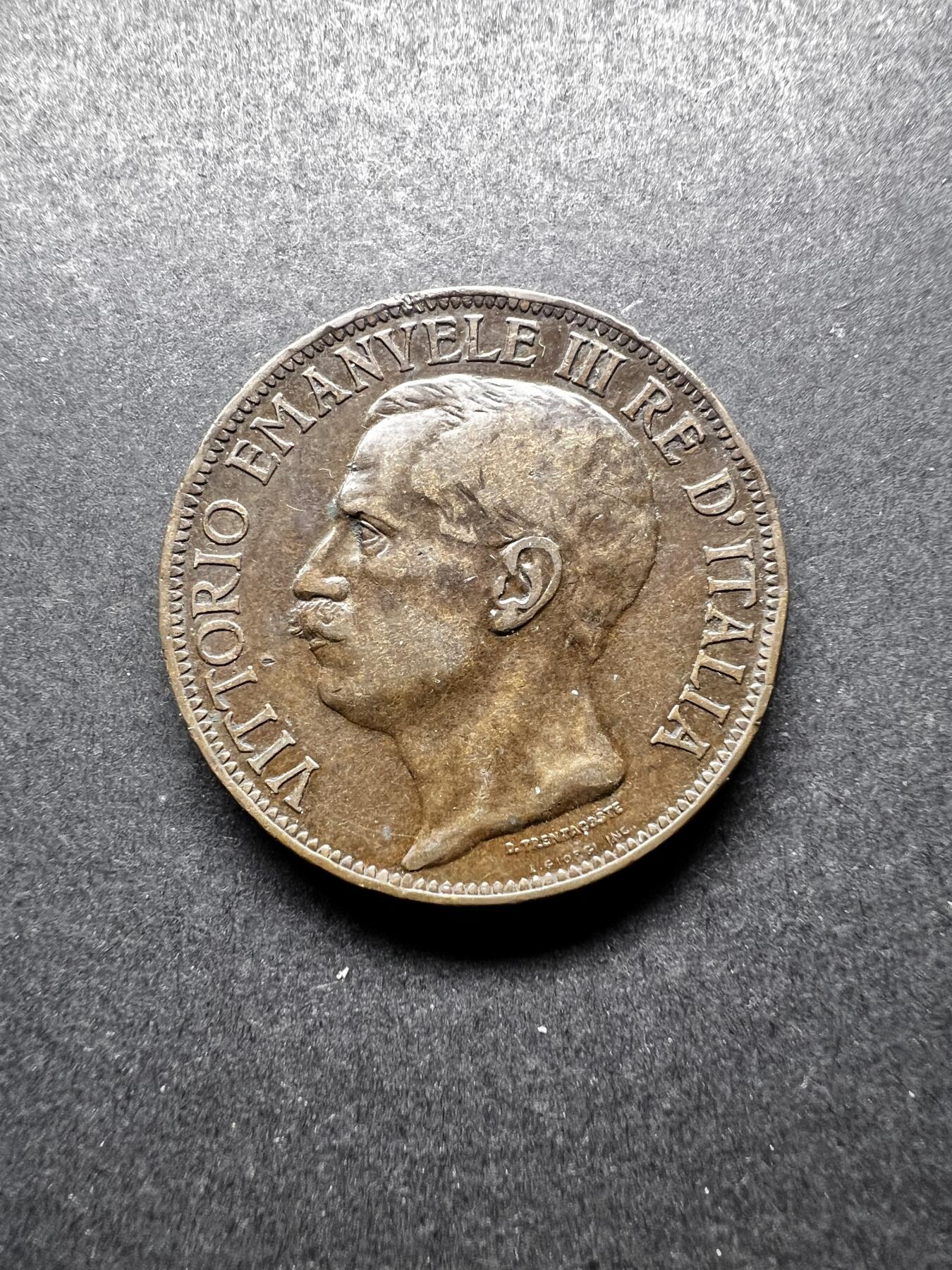 聚福钱庄★世界钱币第二期 全场包邮 欢迎参拍 意大利1911年10分纪念铜币 王国建立50周年