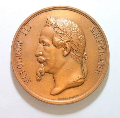 法国1865年 拿破仑骑马雕像落成 高浮雕精制超大铜章 63MM 108克 - 法国1865年 拿破仑骑马雕像落成 高浮雕精制超大铜章 63MM 108克