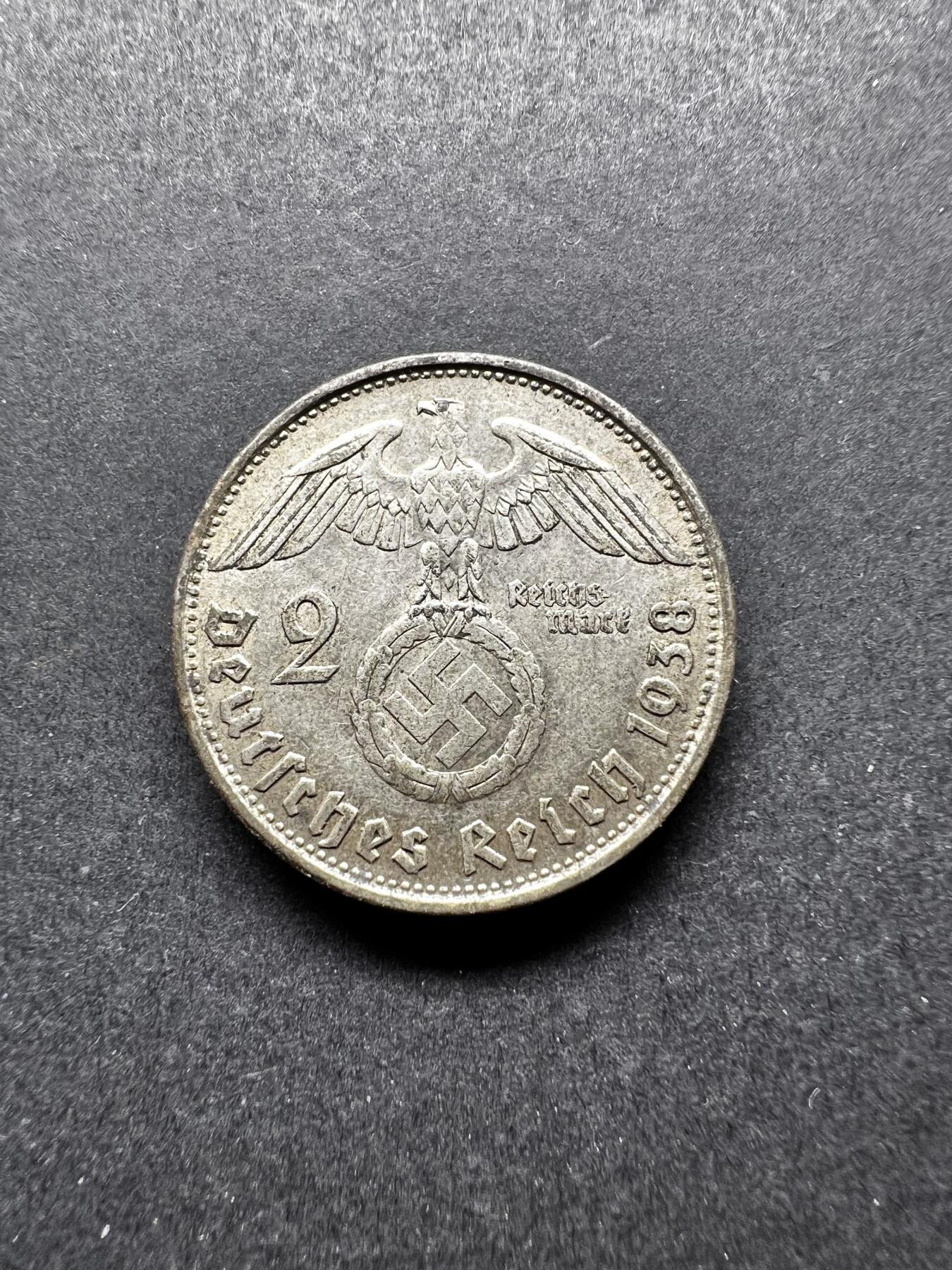聚福钱庄★世界钱币第二期 全场包邮 欢迎参拍 德国1938年兴登堡2马克银币-1