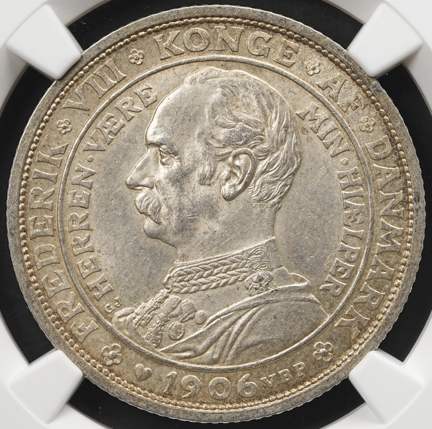 修遠堂世界钱币第五十九期 NGC MS63 1906年丹麦国王更迭纪念2克朗银币