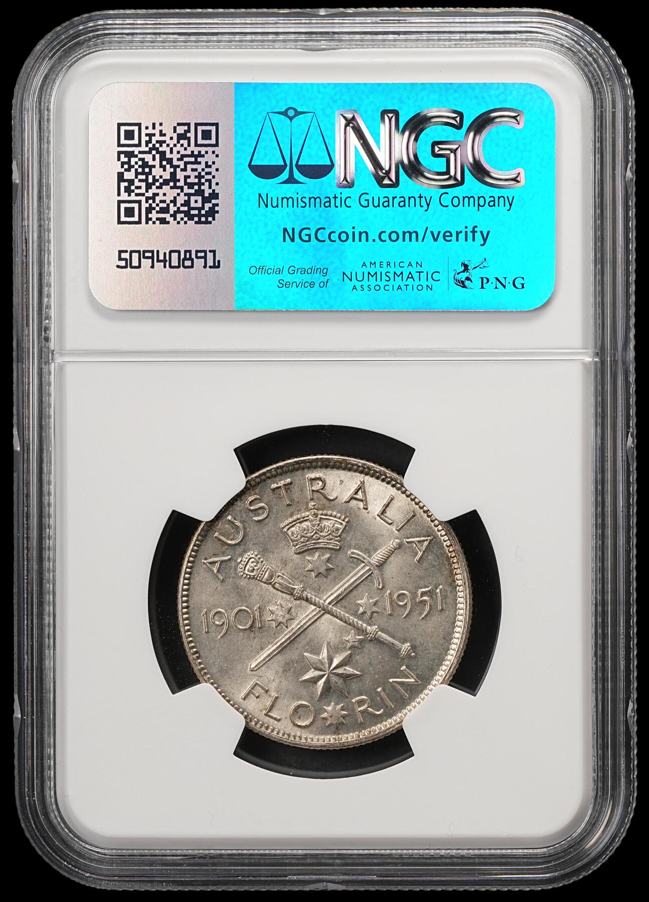 修遠堂世界钱币第五十九期 NGC MS64 1951年澳大利亚联邦50周年纪念1弗罗林银币