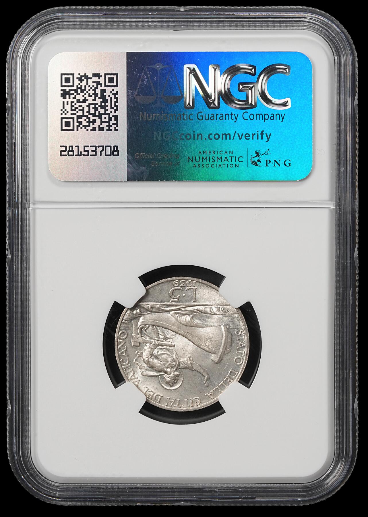 修遠堂世界钱币第五十九期 NGC MS64 1939年梵蒂冈5里拉银币