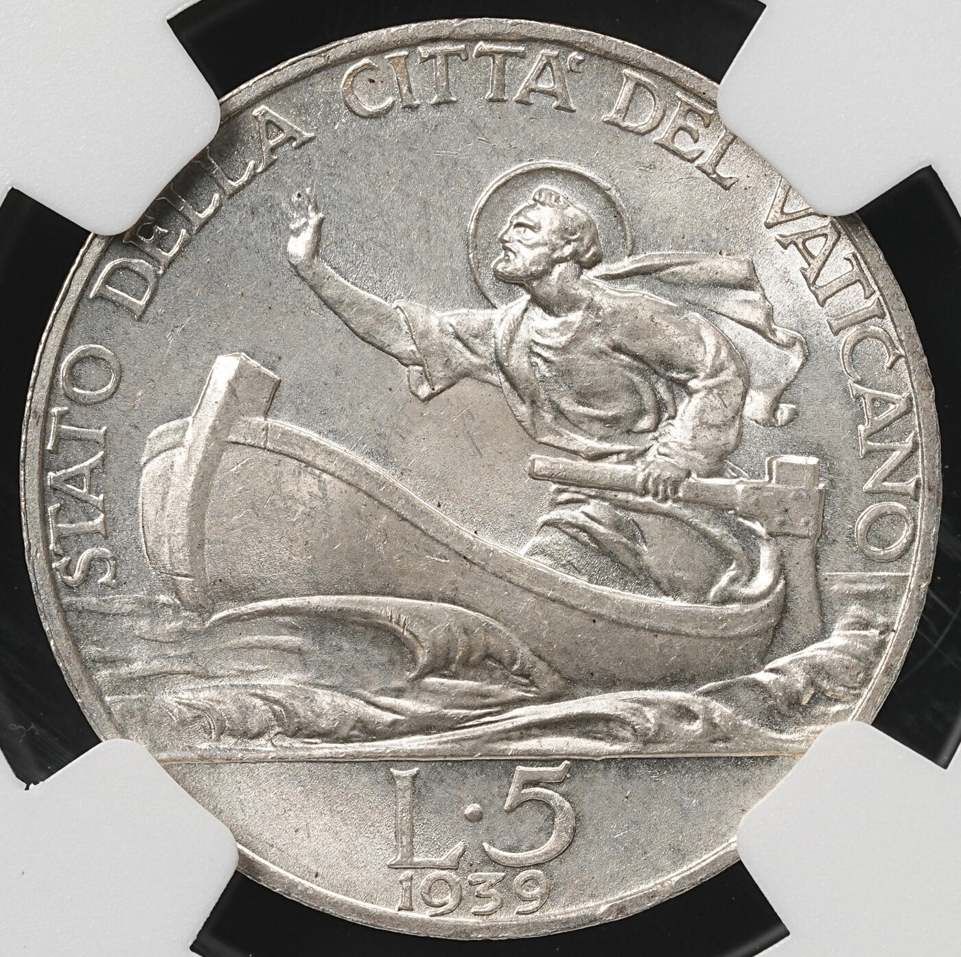 修遠堂世界钱币第五十九期 NGC MS64 1939年梵蒂冈5里拉银币