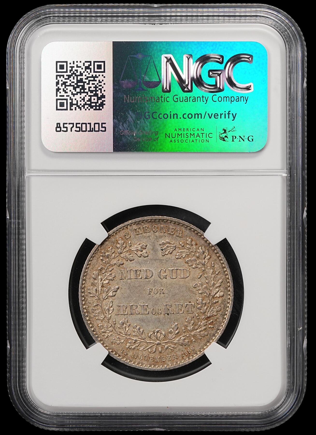 修遠堂世界钱币第五十九期 NGC MS61 1888年丹麦国王登基25周年纪念2克朗银币