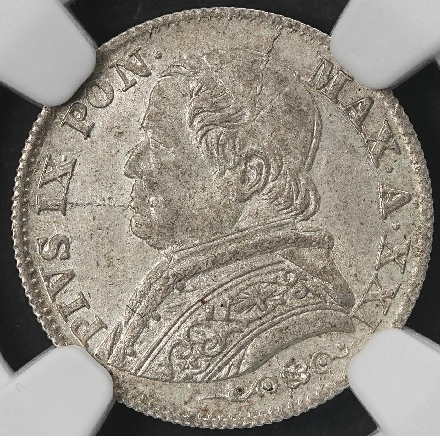 修遠堂世界钱币第五十九期 NGC MS64 1866年教皇国5 SOLDI银币 少见年份 仅10万铸造量