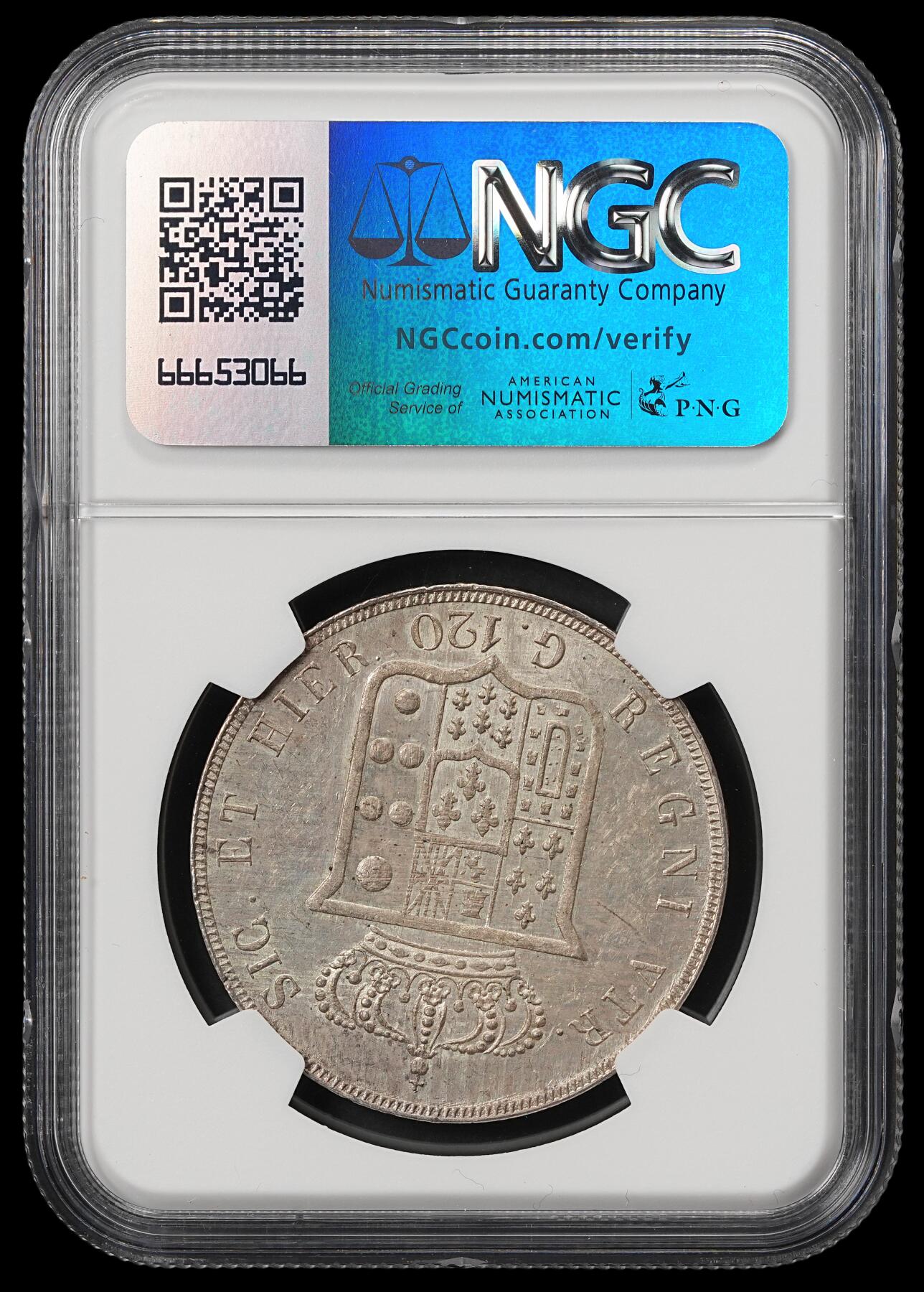 修遠堂世界钱币第五十九期 NGC MS62 1855年那不勒斯和西西里王国120 GRANA大银币