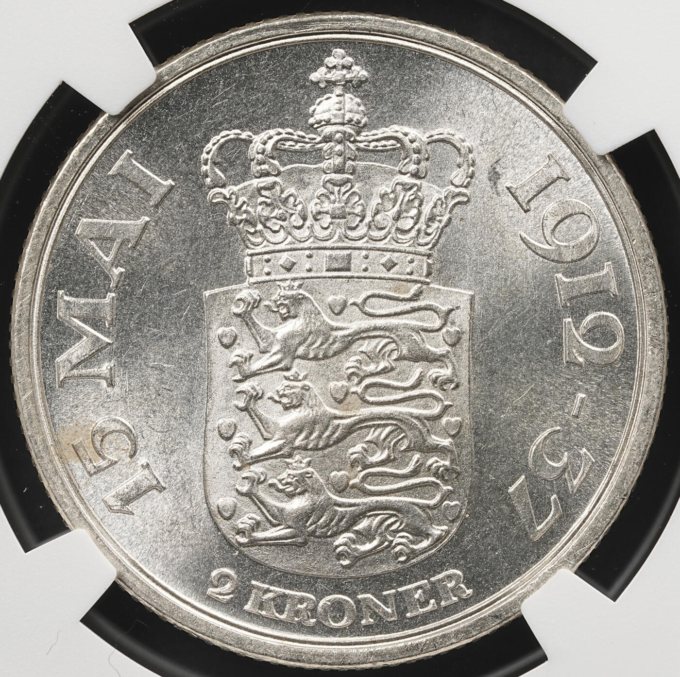 修遠堂世界钱币第五十九期 NGC MS65 1937年丹麦国王登基25周年纪念2克朗银币