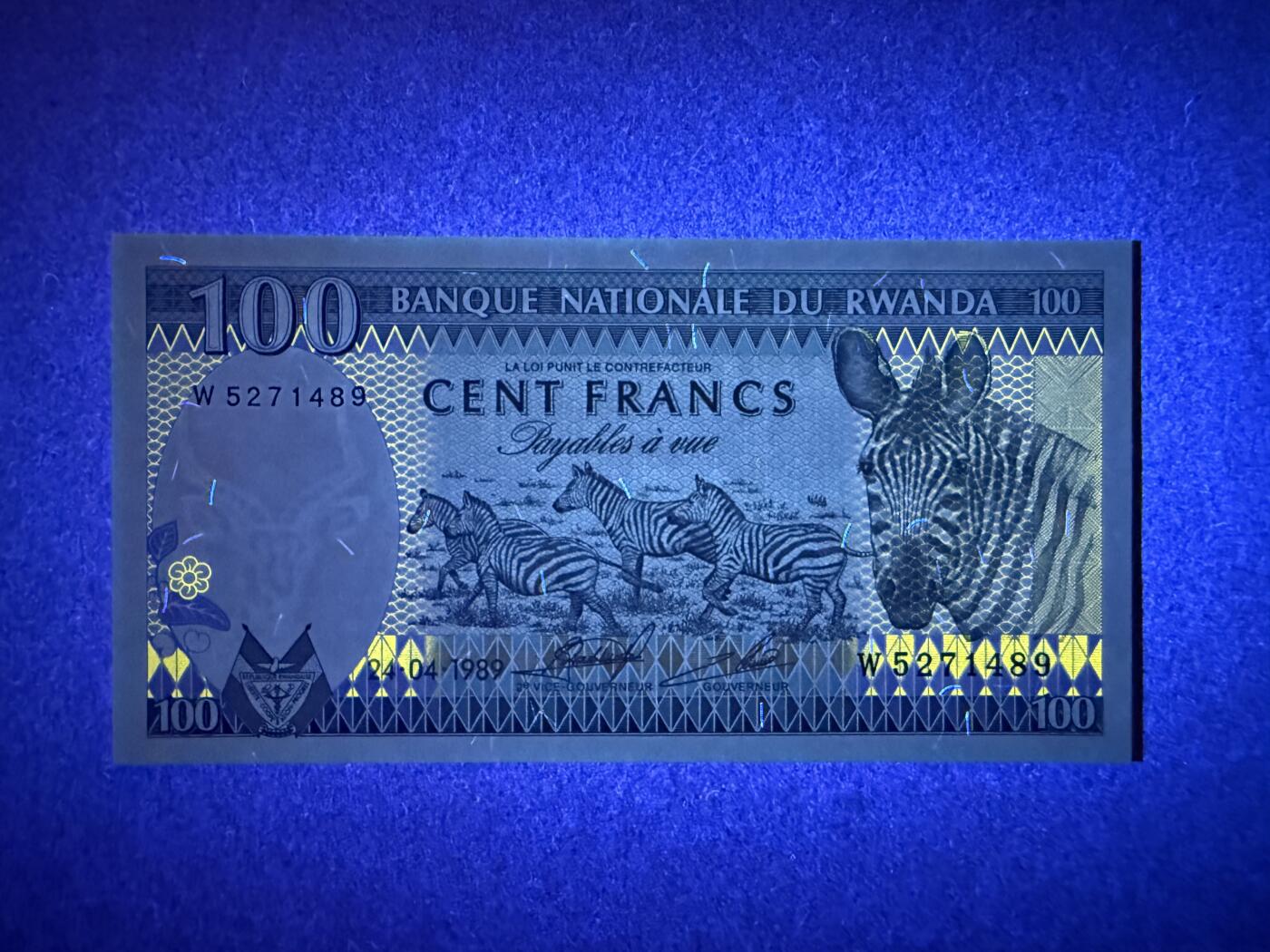 《艾美收藏》(原张总收藏)第189期-周一外币畅拍场 卢旺达100法郎 UNC 1989年斑马