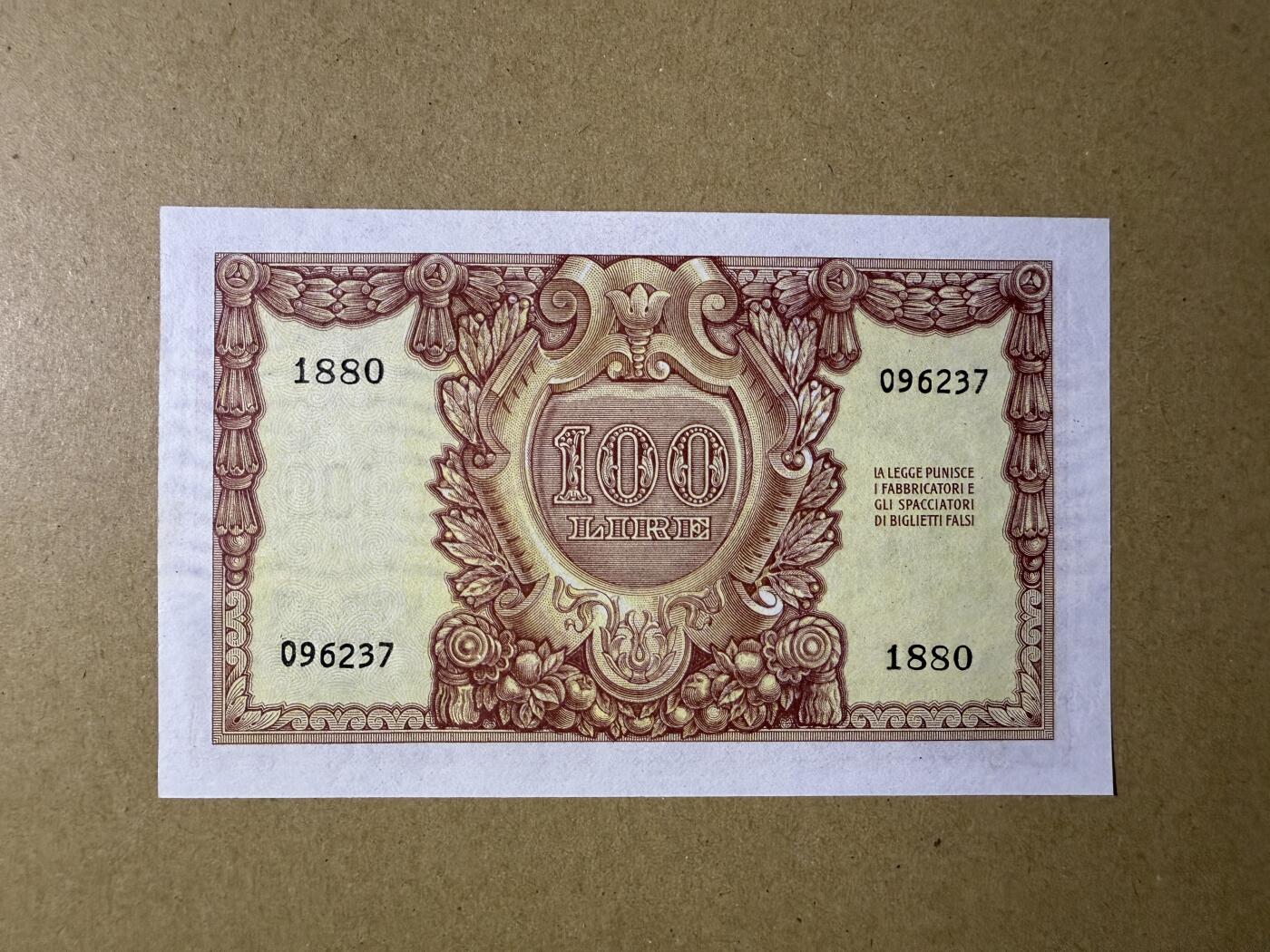 《艾美收藏》(原张总收藏)第189期-周一外币畅拍场 意大利100里拉 UNC 1951年稀少老版本 无4