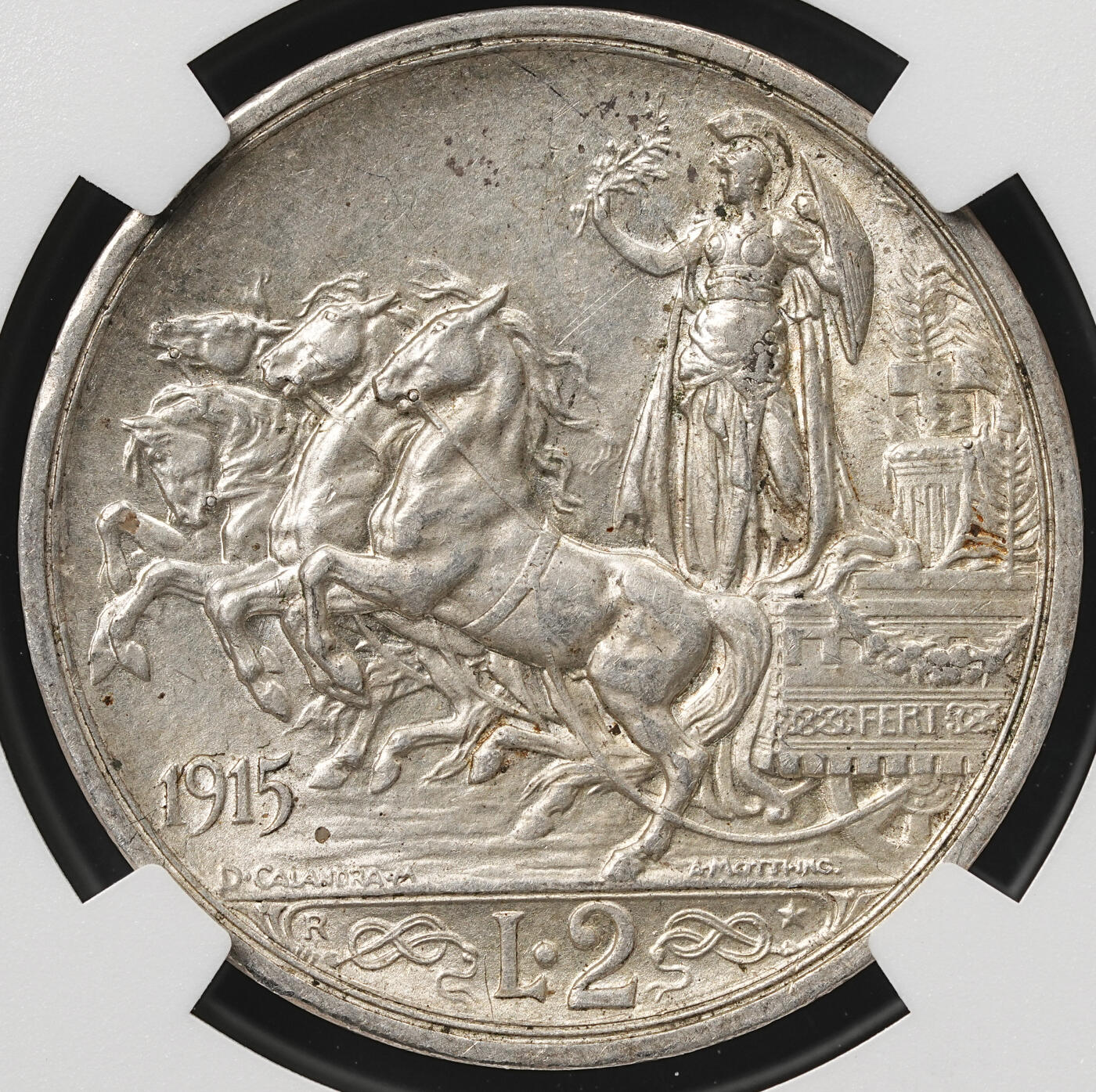 修遠堂世界钱币第五十九期 NGC MS63 1915年意大利马车2里拉银币