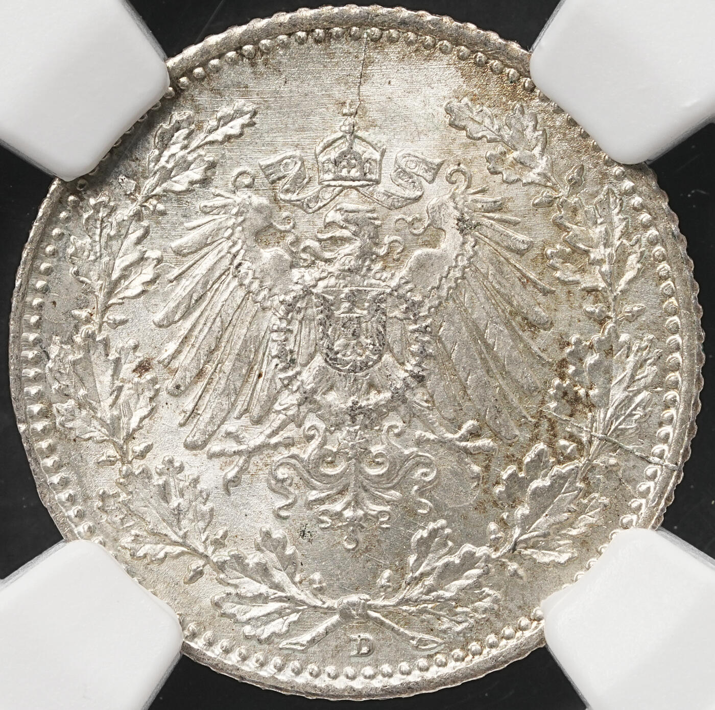 修遠堂世界钱币第五十九期 NGC MS67 1918年德国1/2马克银币 D厂铭