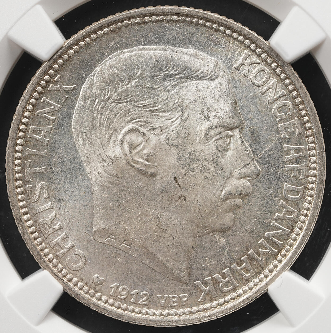 修遠堂世界钱币第五十九期 NGC MS64 1912年丹麦国王更迭纪念2克朗银币