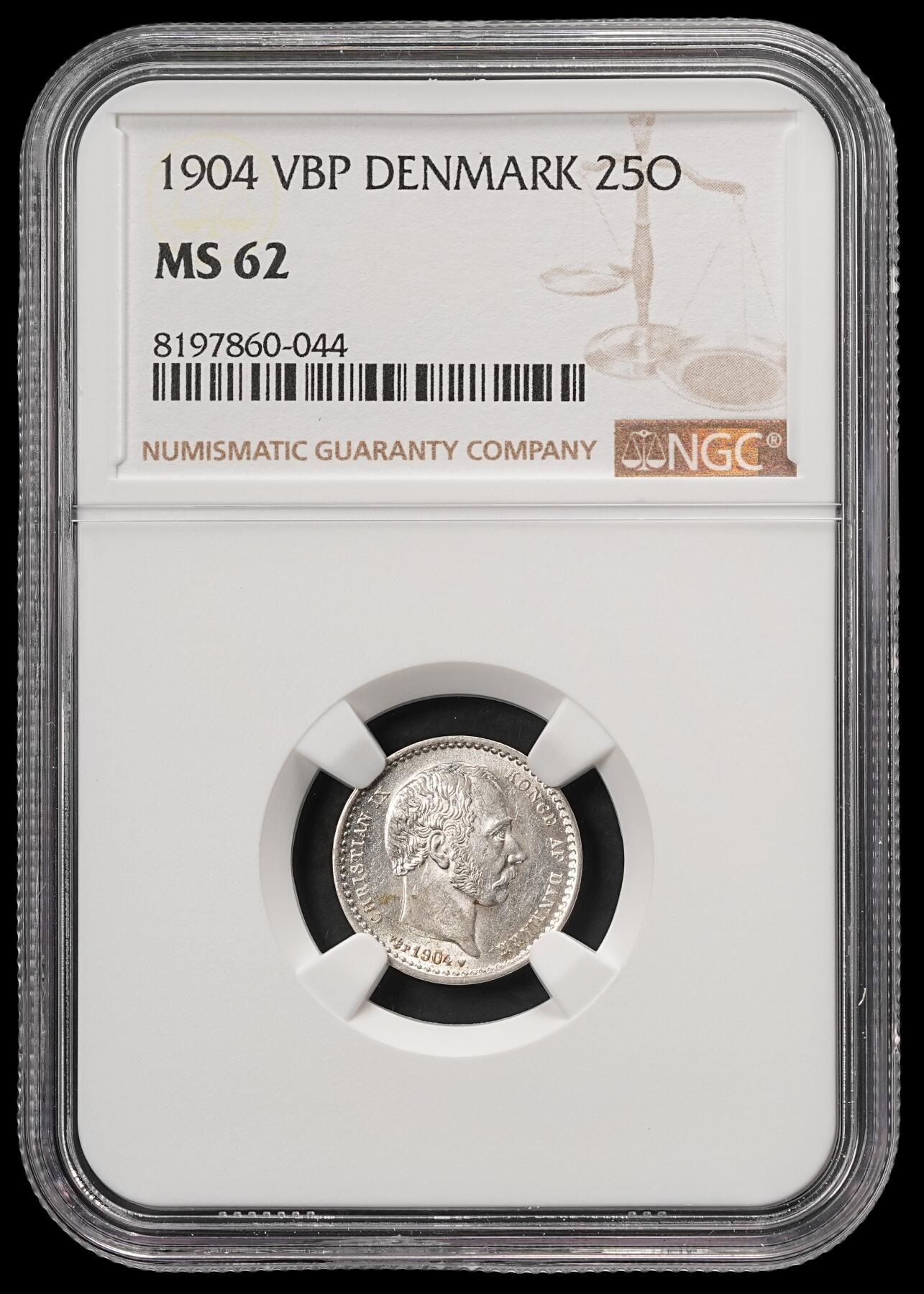 修遠堂世界钱币第五十九期 NGC MS62 1904年丹麦海豚25欧尔银币 MS少见 书价不低