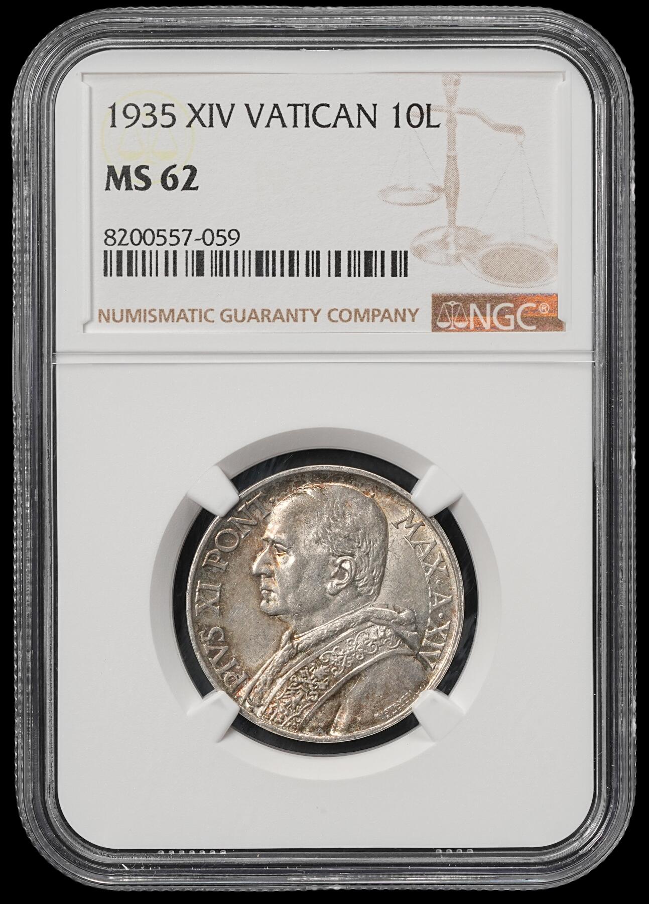 修遠堂世界钱币第五十九期 NGC MS62 1935年梵蒂冈10里拉银币