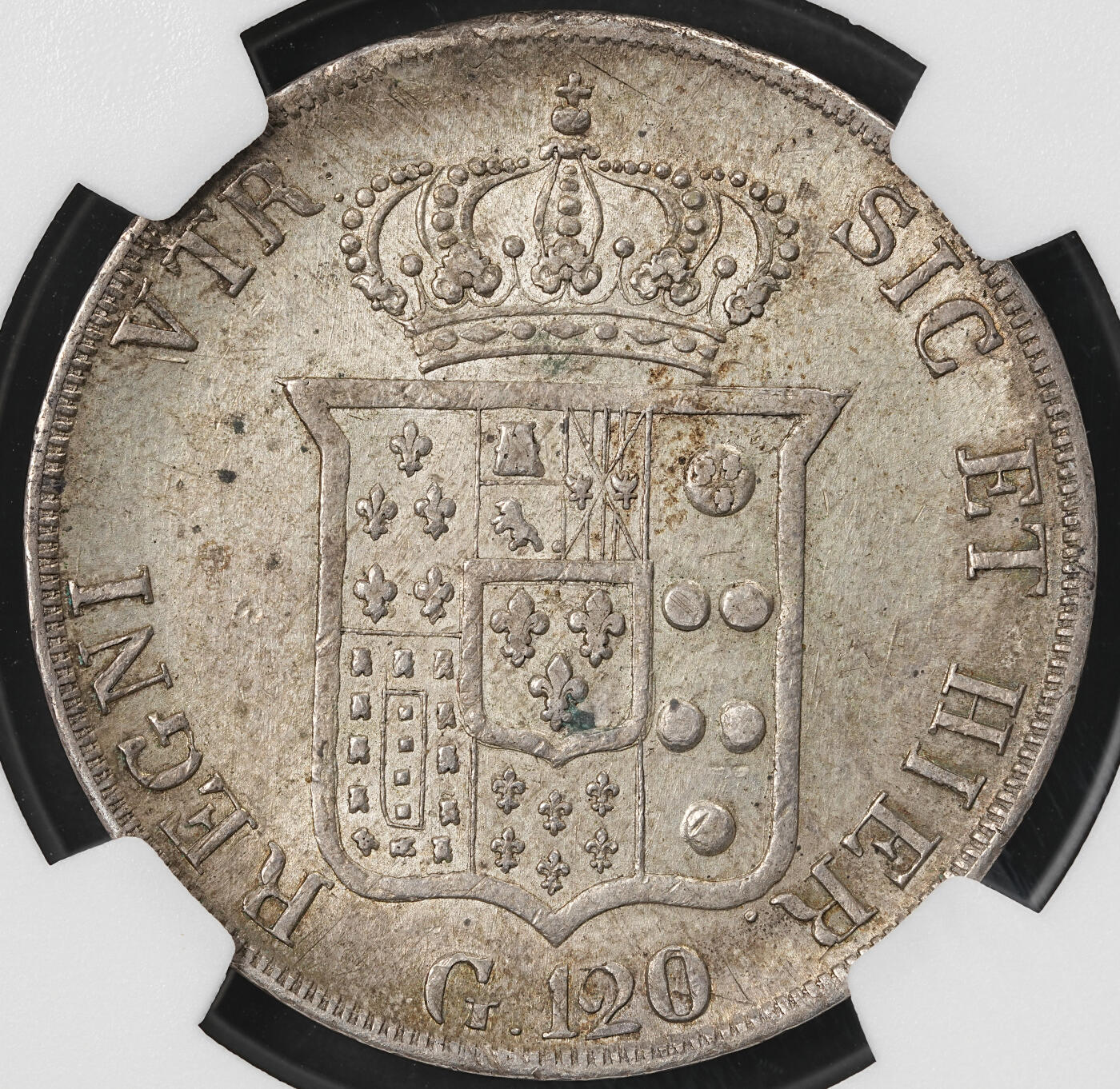 修遠堂世界钱币第五十九期 NGC AU58 1833年那不勒斯和西西里王国120 GRANA大银币