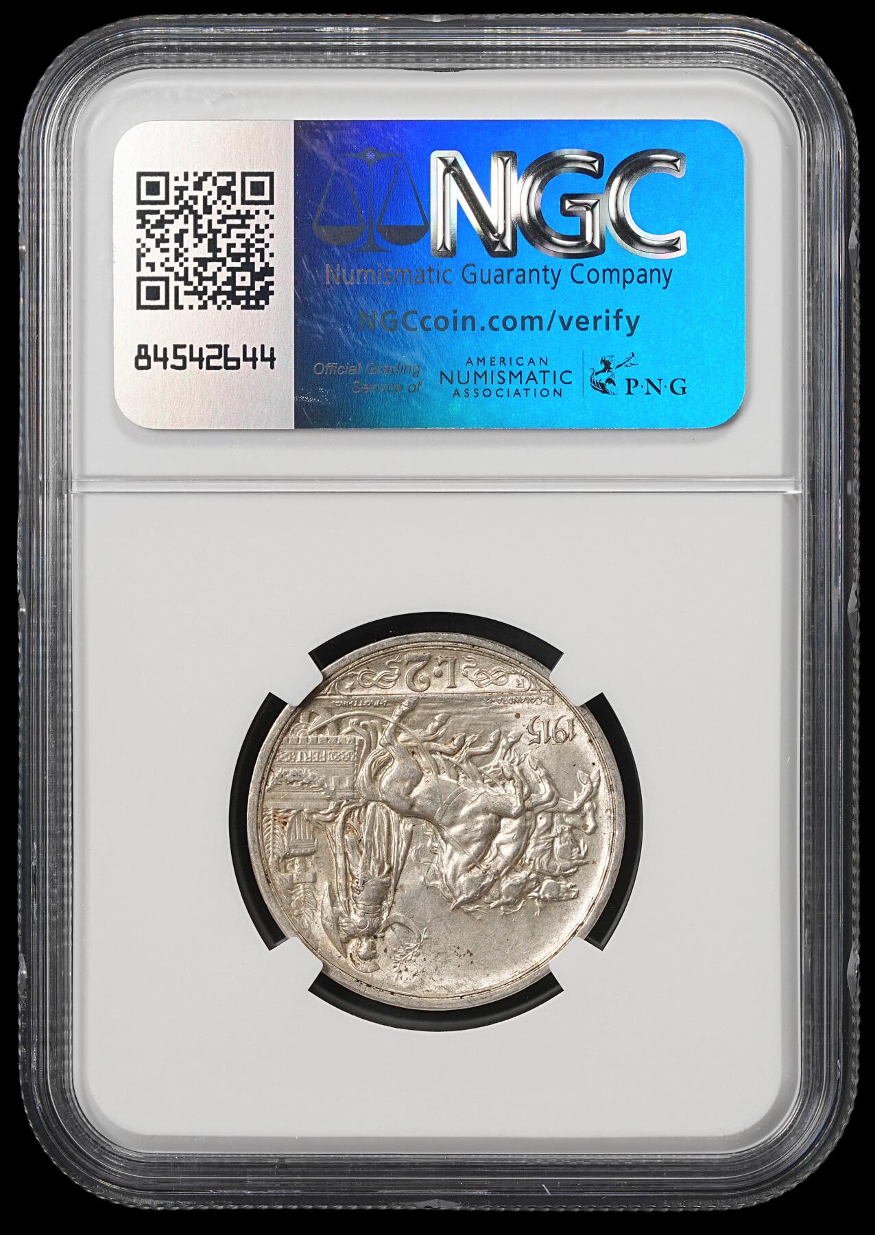 修遠堂世界钱币第五十九期 NGC MS63 1915年意大利马车2里拉银币
