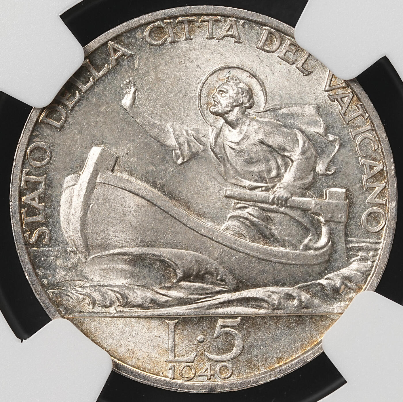 修遠堂世界钱币第五十九期 NGC MS64 1940年梵蒂冈5里拉银币