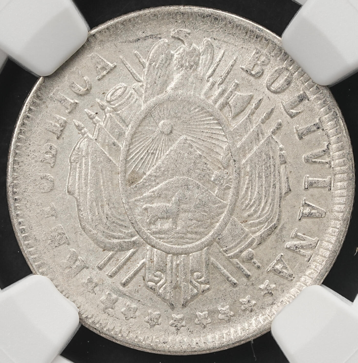 修遠堂世界钱币第五十九期 NGC MS62 1882年玻利维亚20分银币