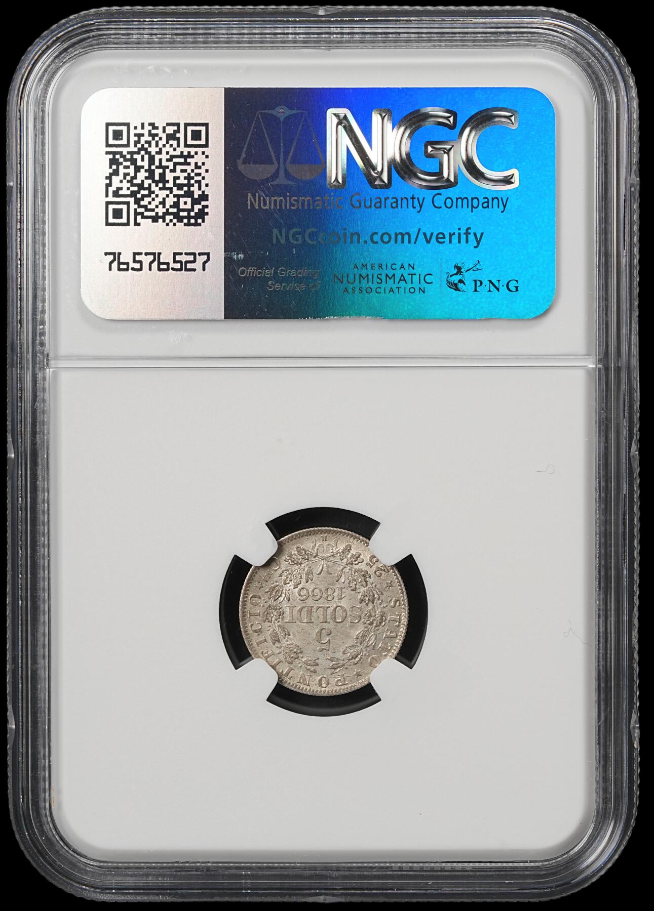 修遠堂世界钱币第五十九期 NGC MS64 1866年教皇国5 SOLDI银币 少见年份 仅10万铸造量