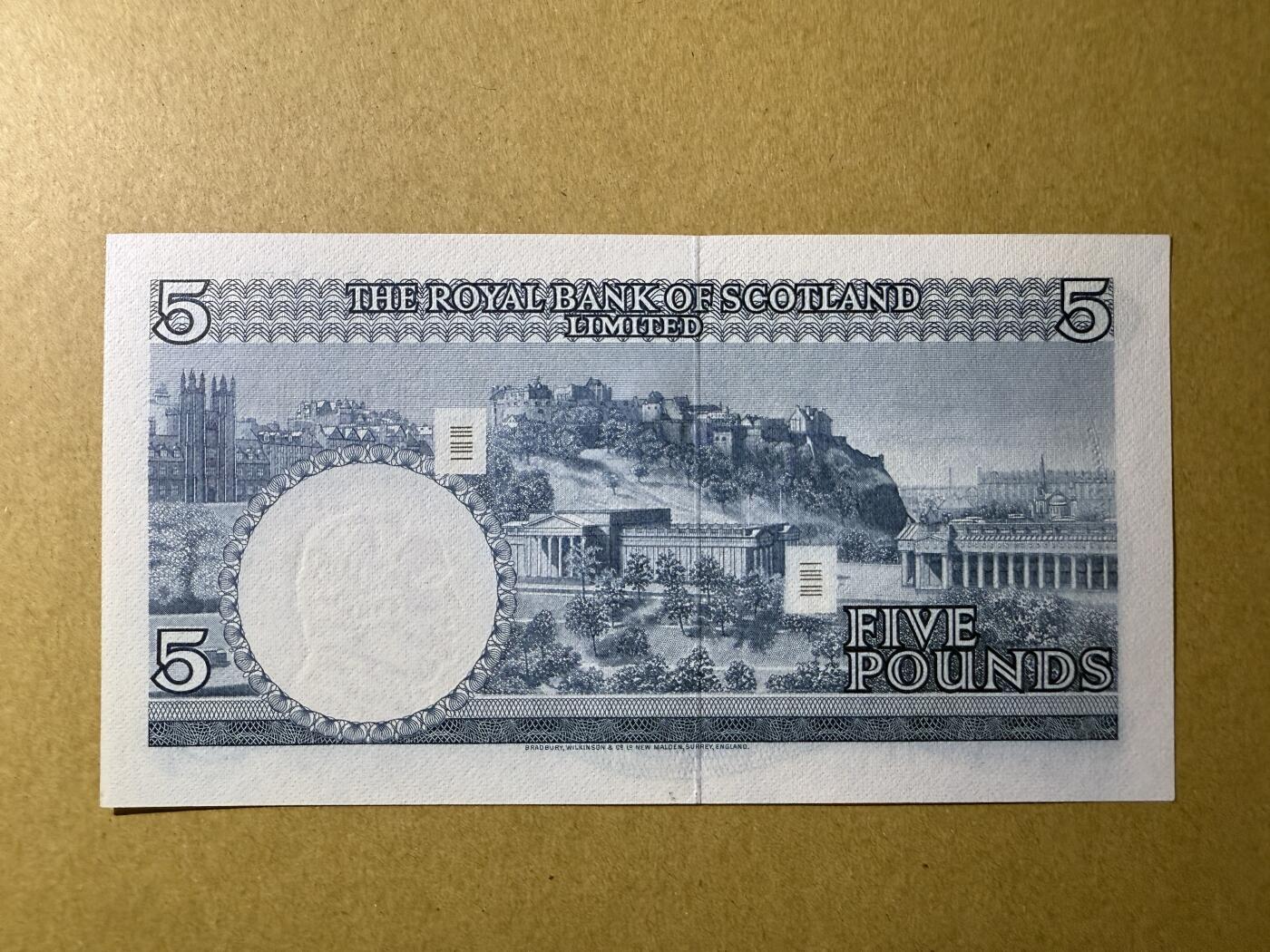 《艾美收藏》(原张总收藏)第189期-周一外币畅拍场 苏格兰5镑 UNC 1969年皇家银行 A1冠无347