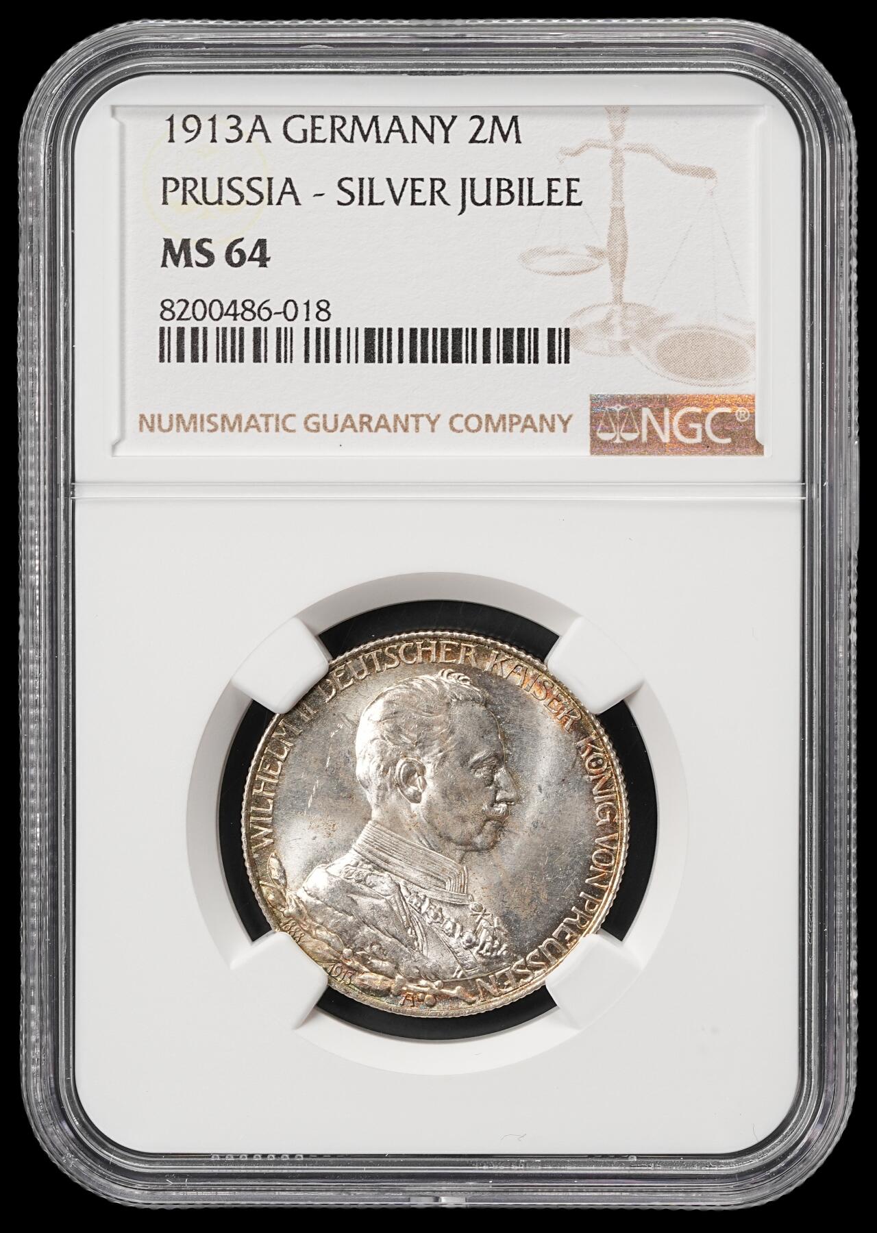 修遠堂世界钱币第五十九期 NGC MS64 1913年威廉二世执政25周年纪念2马克银币