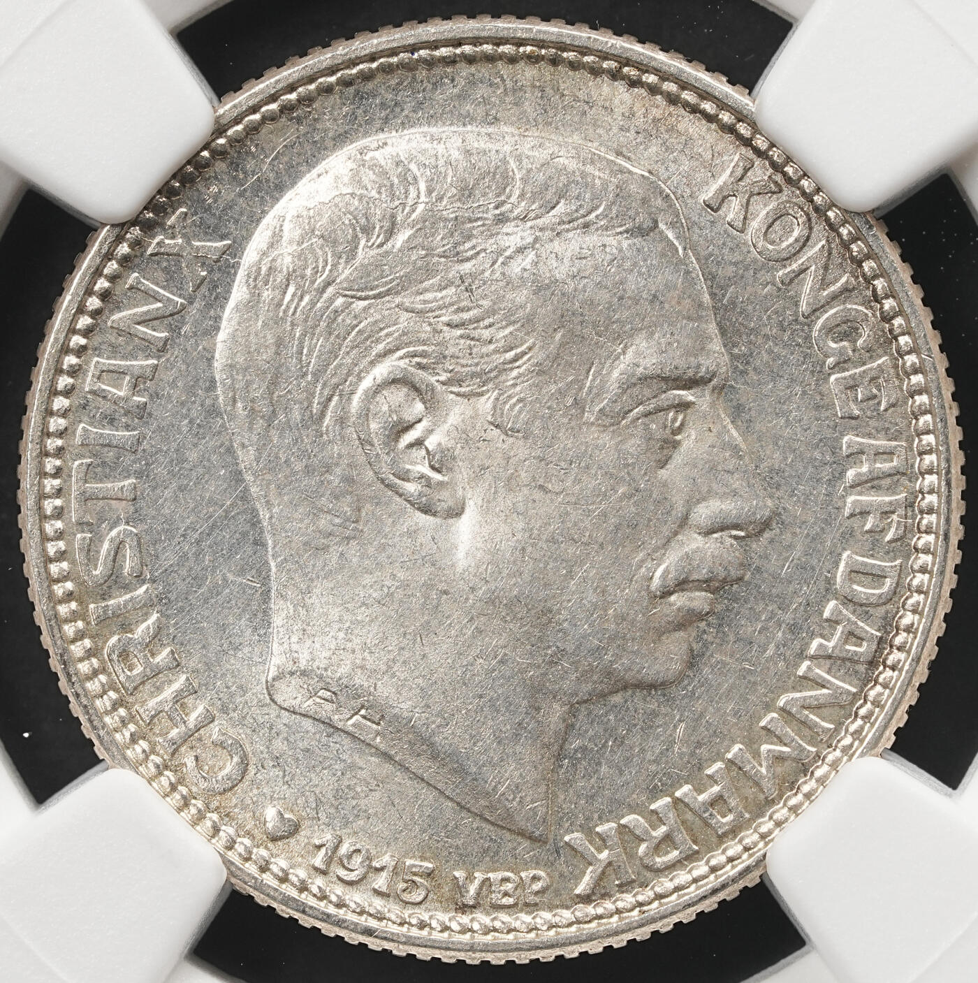 修遠堂世界钱币第五十九期 NGC MS63 1915年丹麦海豚1克朗银币 流通克朗MS较少见