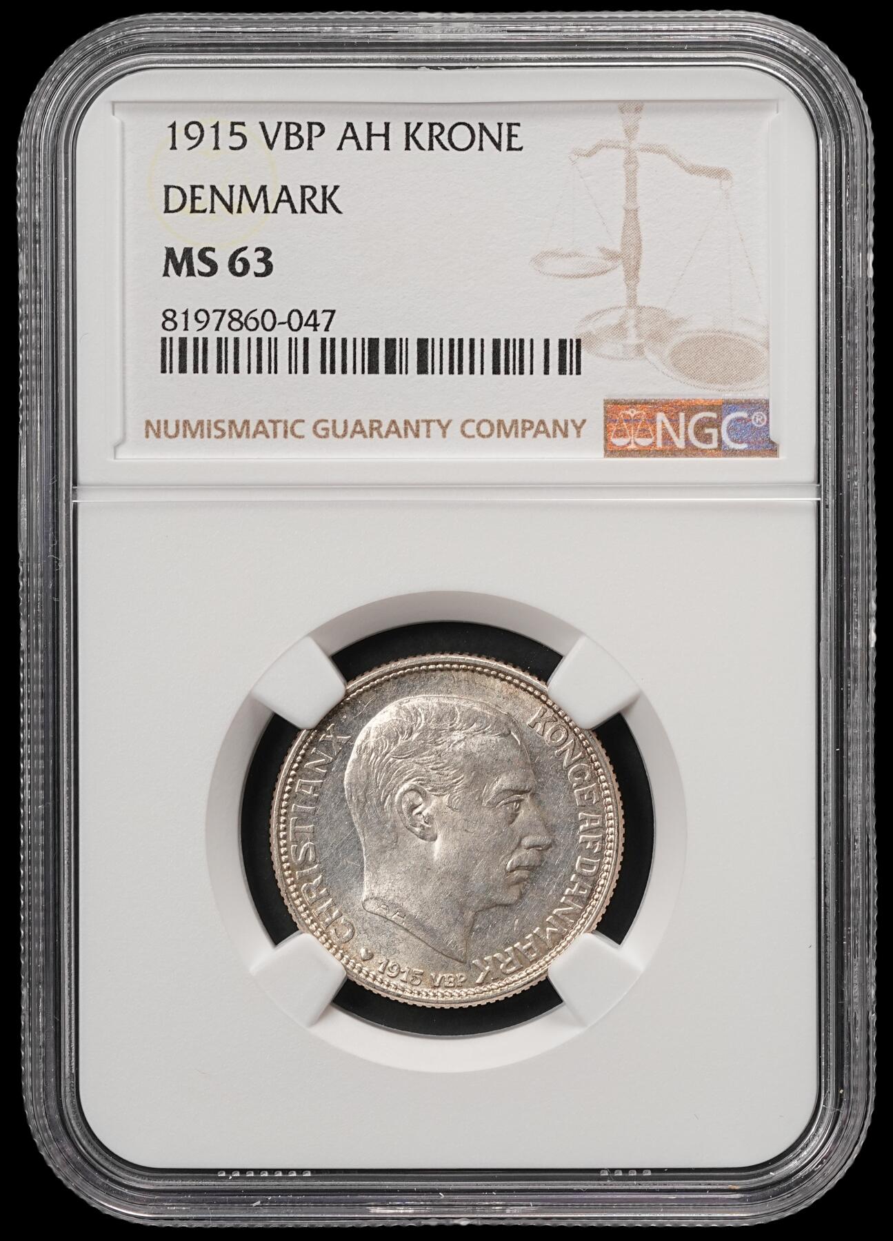 修遠堂世界钱币第五十九期 NGC MS63 1915年丹麦海豚1克朗银币 流通克朗MS较少见