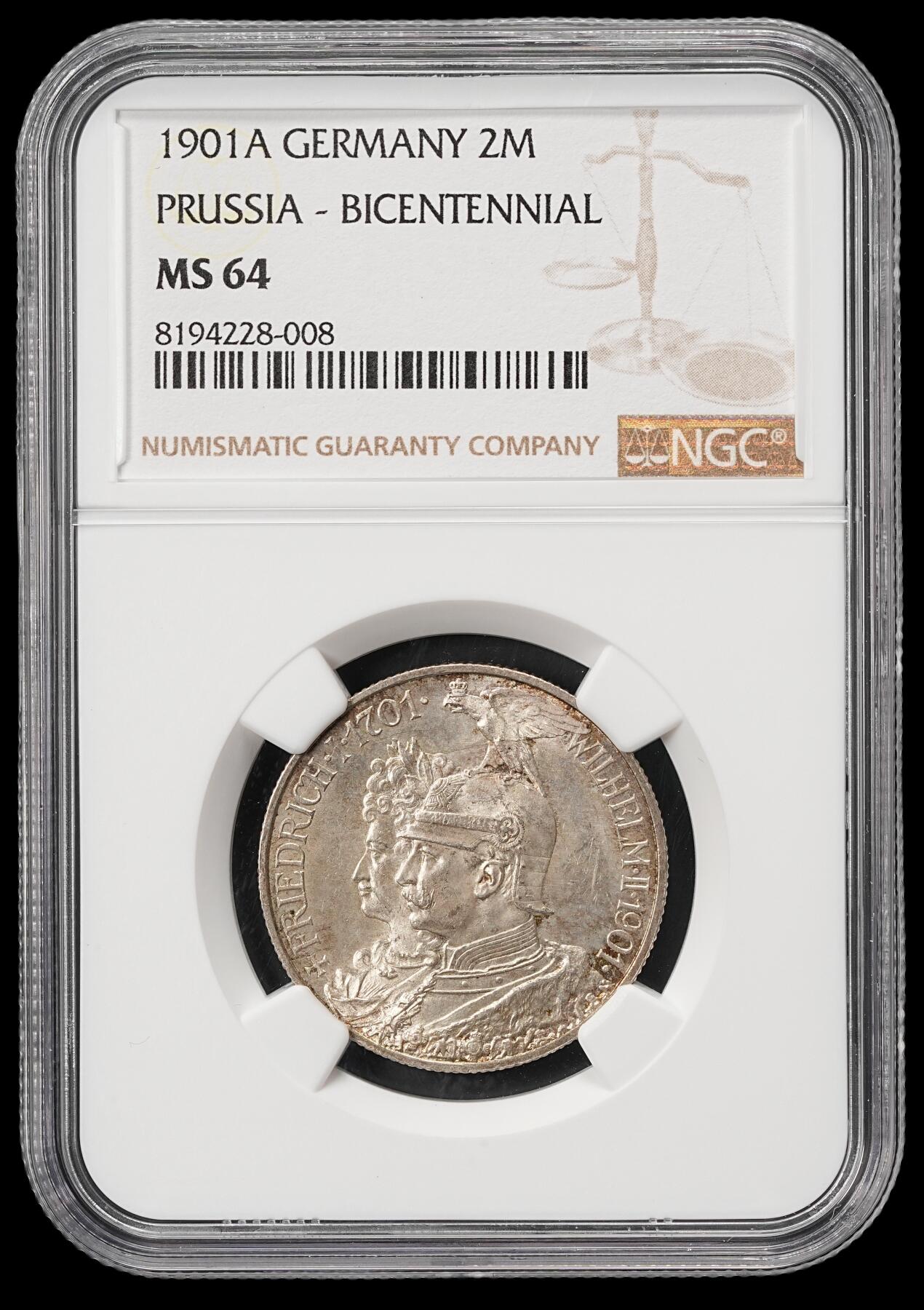修遠堂世界钱币第五十九期 NGC MS64 1901年普鲁士建国200周年2马克银币