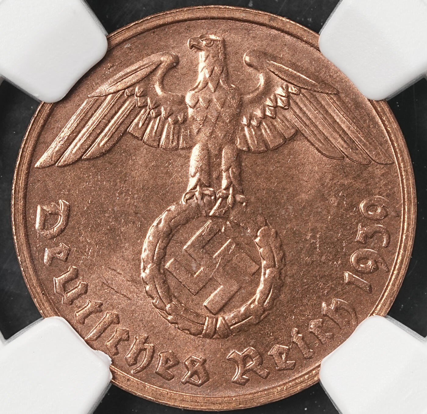 修遠堂世界钱币第五十九期 NGC MS64RB 1939年德国2芬尼铜币 G厂铭