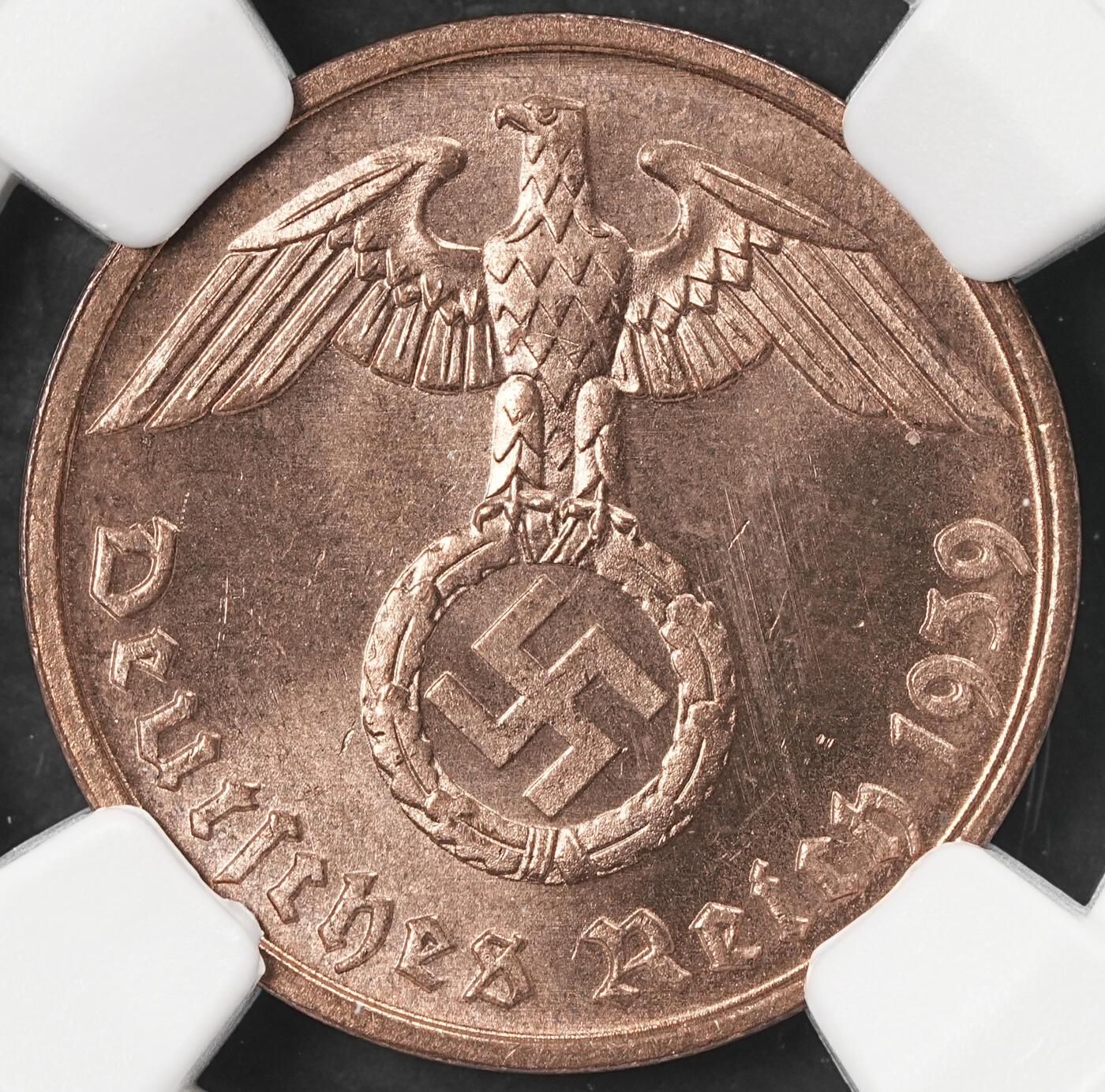 修遠堂世界钱币第五十九期 NGC MS66RB 1939年德国2芬尼铜币 D厂铭 冠军分