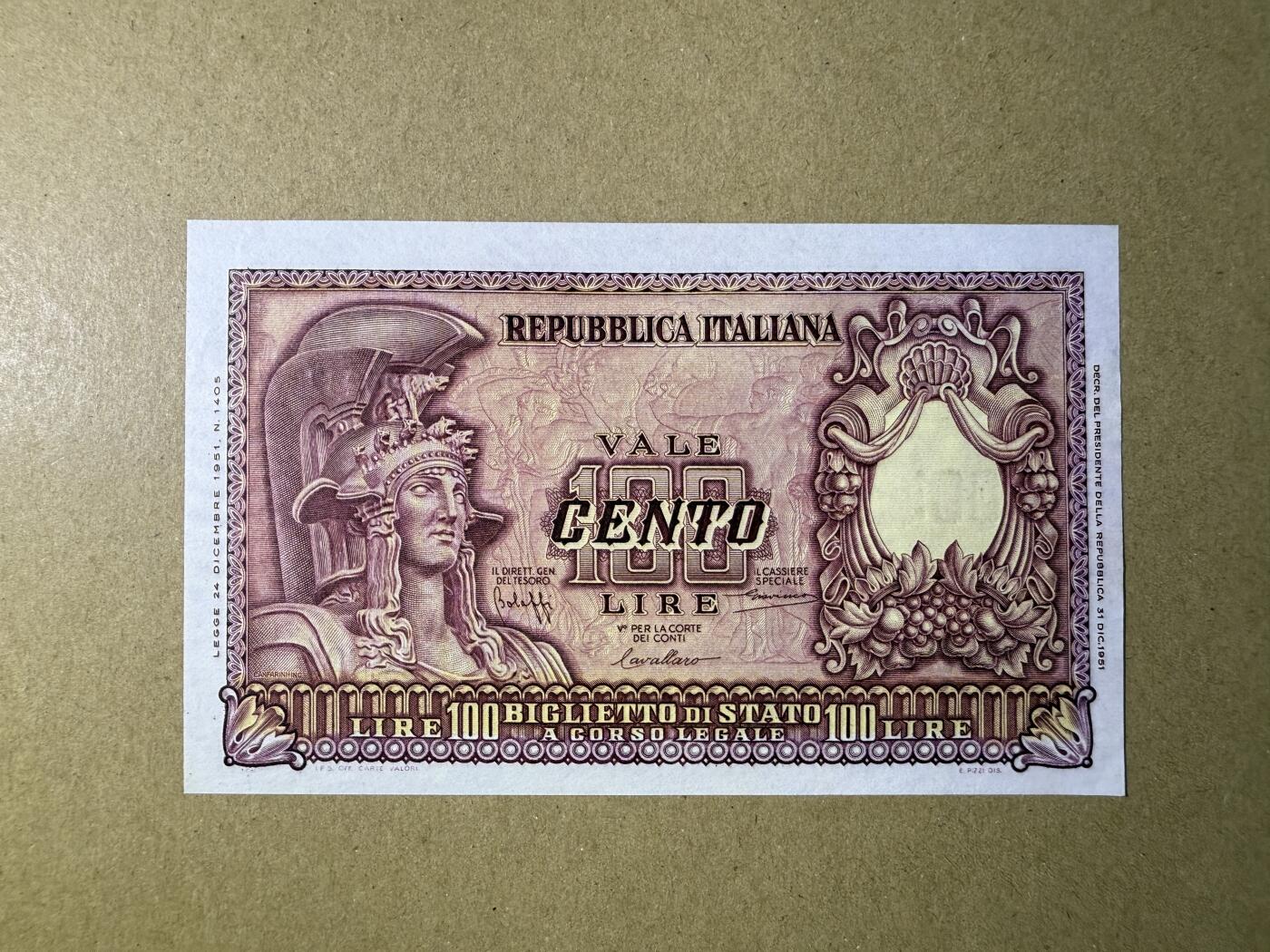 《艾美收藏》(原张总收藏)第189期-周一外币畅拍场 意大利100里拉 UNC 1951年稀少老版本 无4