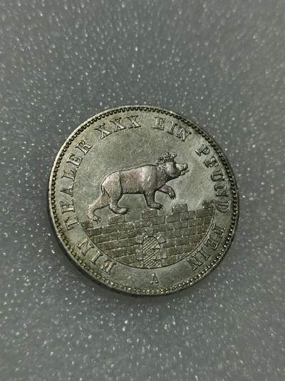 天下钱庄裸币专场 - 1861德国安哈特小熊爬墙1泰勒银币