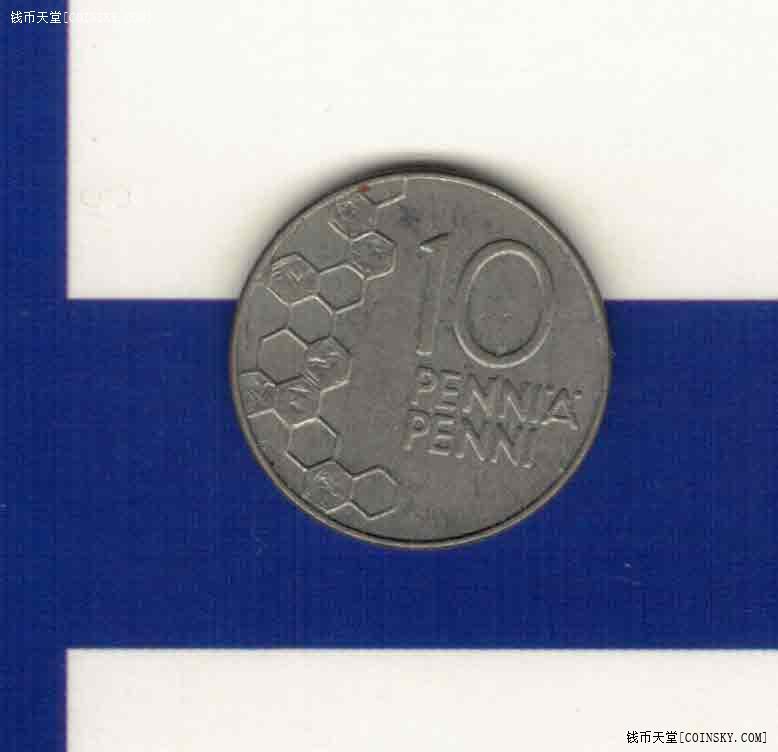 芬兰1991年10芬尼 欧洲硬币 实物如图 八五品