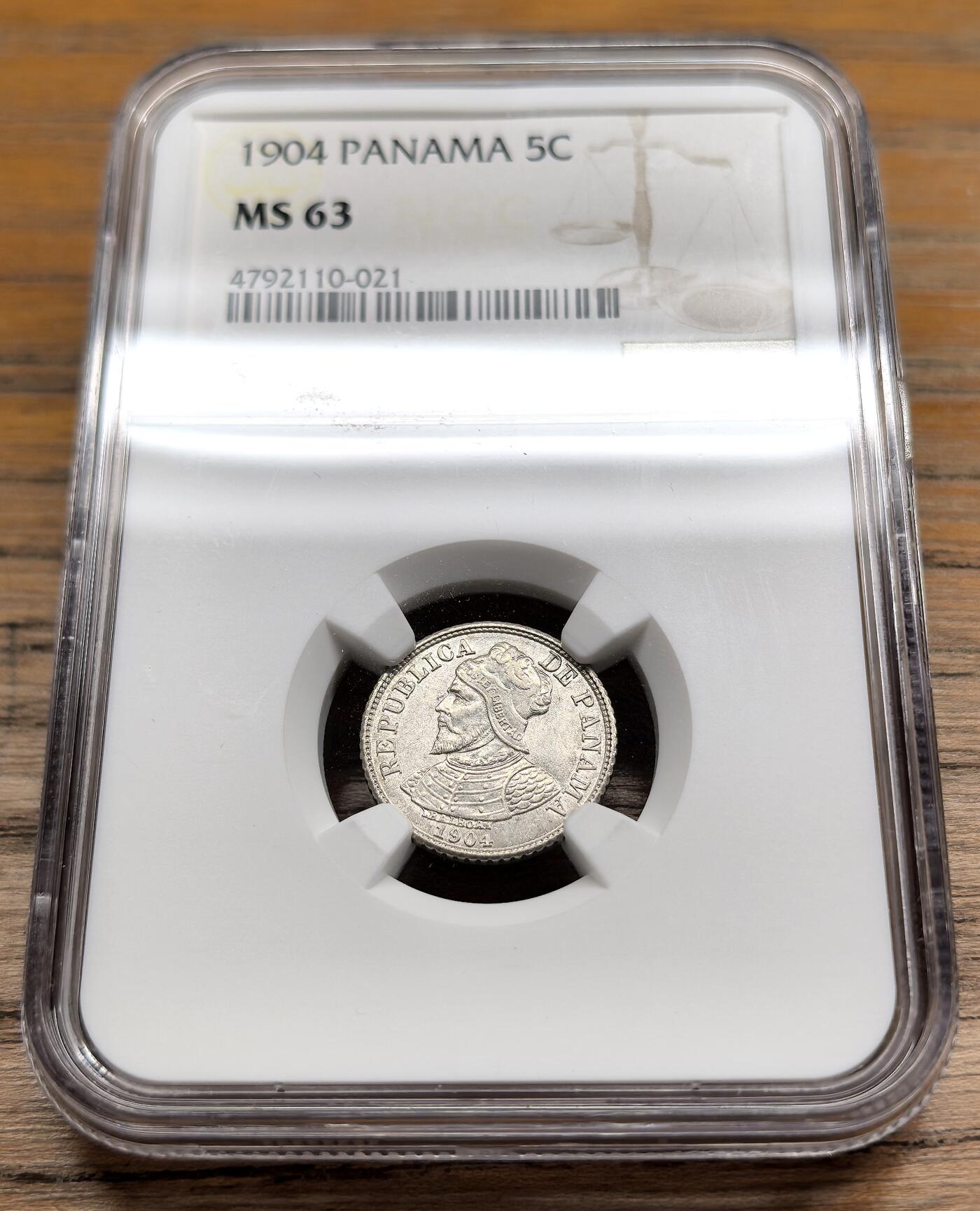 凡希社世界钱币微拍第二百九十八期 1904巴拿马5分银币NGC-MS63，少见面值，收藏级品相！