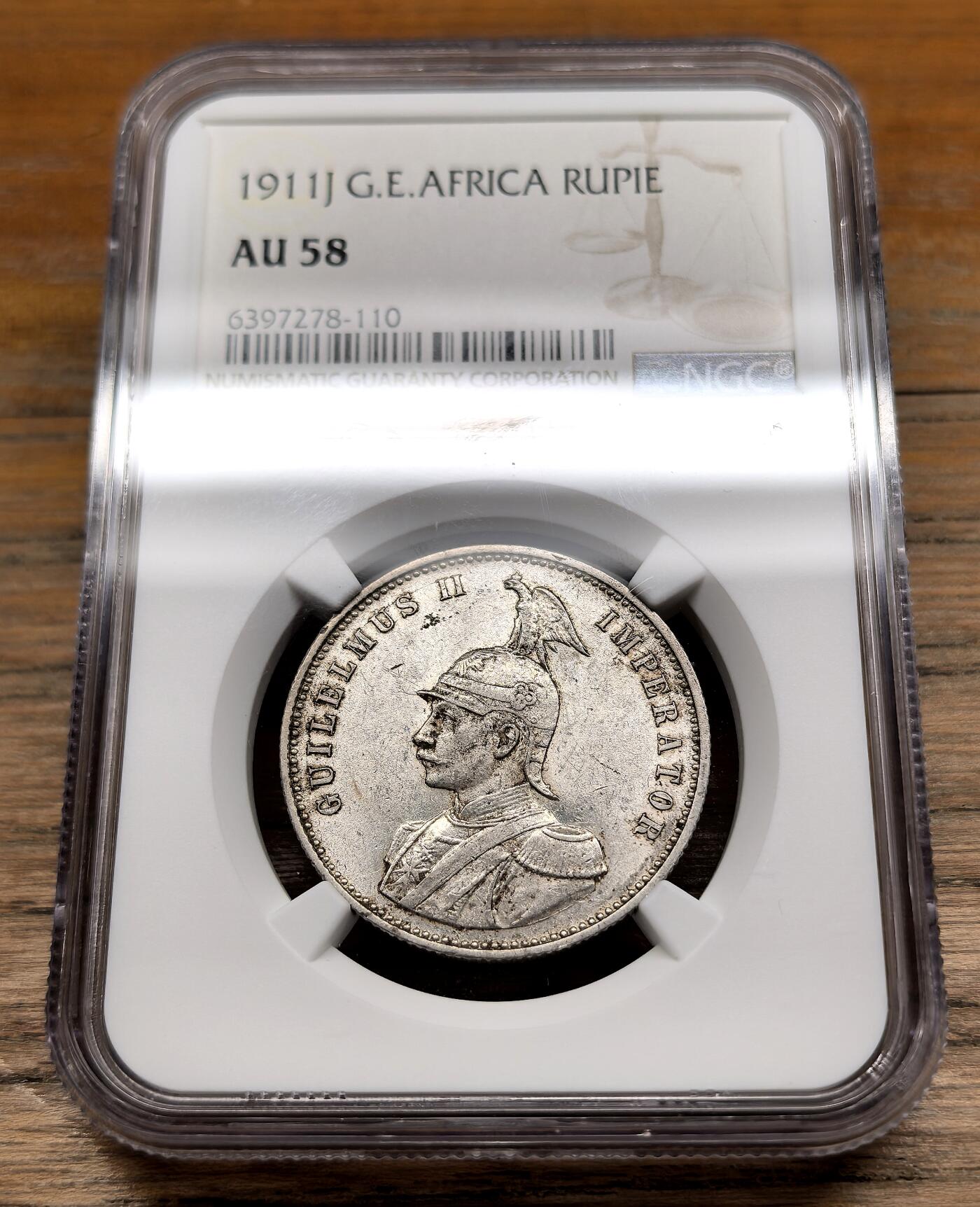 凡希社世界钱币微拍第二百九十八期 1911J德属东非卢比NGC-AU58