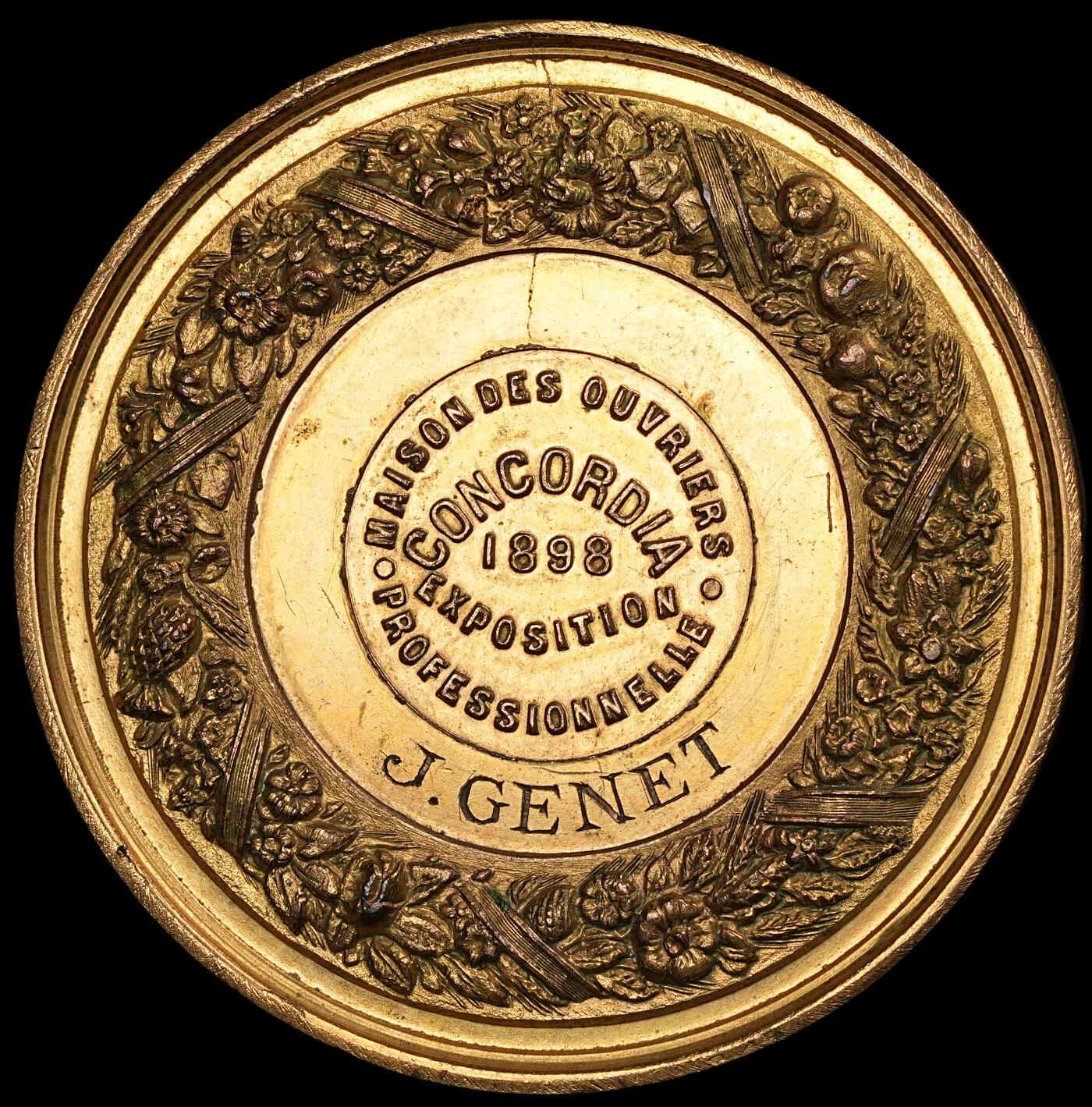 修遠堂世界钱币第五十九期 1898年比利时工业博览会铜鎏金章 55.60mm，65.95g