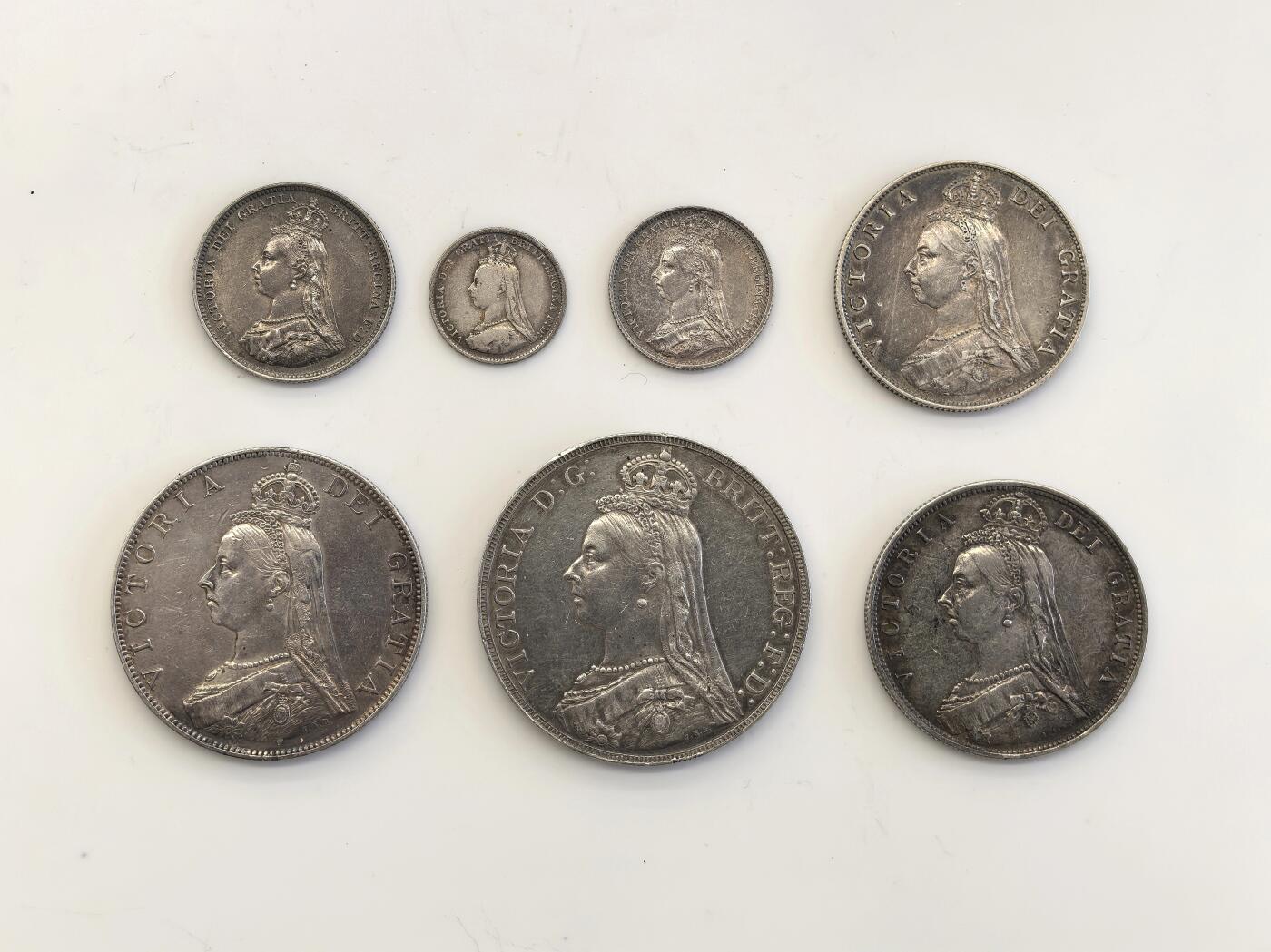 博洋堂“不负春光”二月精品专场暨第112期（全场包邮） 英国1887年维多利亚高冠银币一套7枚，面值3便士-1克朗