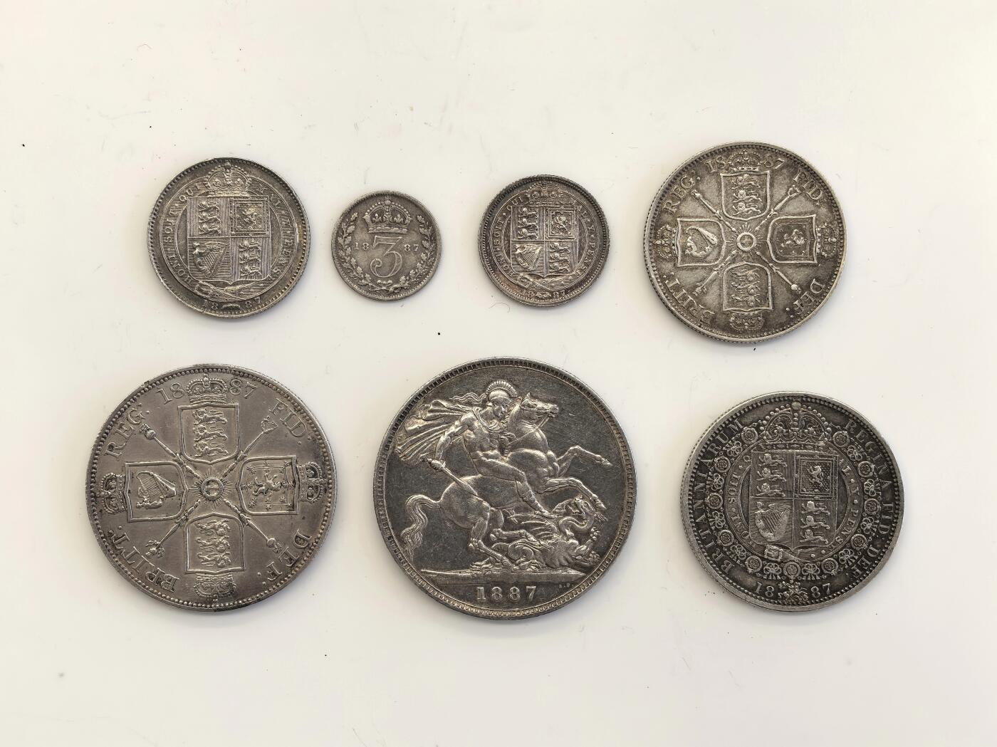 博洋堂“不负春光”二月精品专场暨第112期（全场包邮） 英国1887年维多利亚高冠银币一套7枚，面值3便士-1克朗