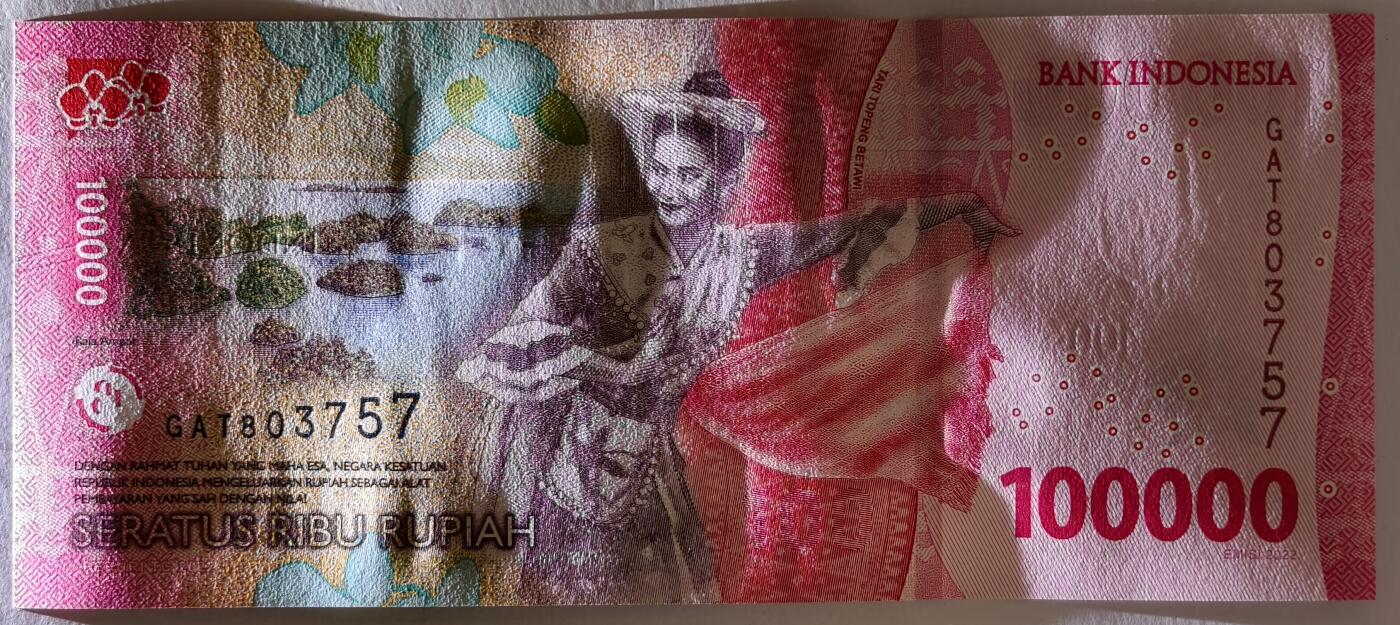 紫瑗钱币——第519期——纸币场 印度尼西亚 2022年 苏加诺和穆罕默德·哈达 100000卢比 UNC